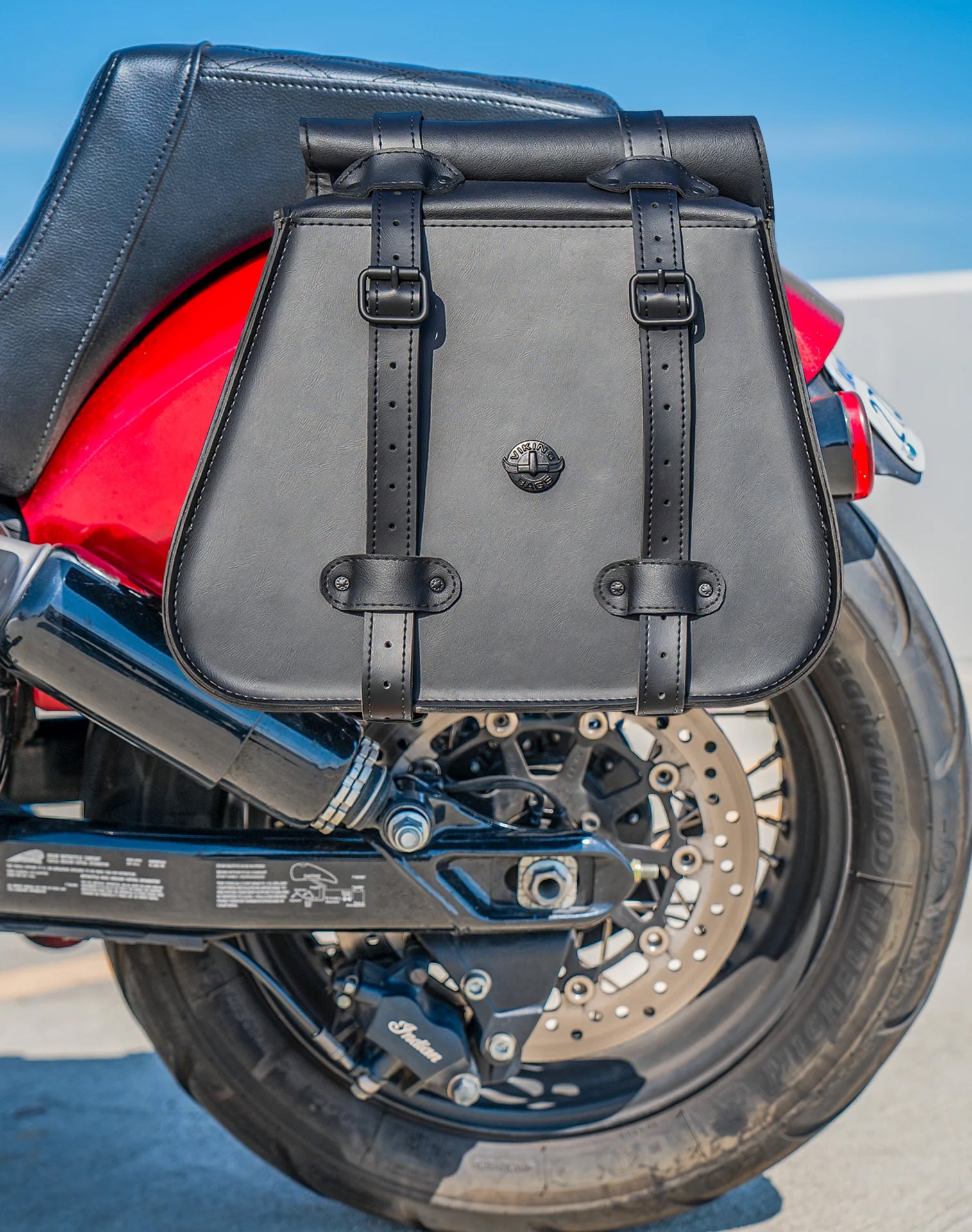 30L - SpiritBlade Roll-Top Large Indian Super Chief Limited Motorcycle Leather Saddlebags Lifestyle