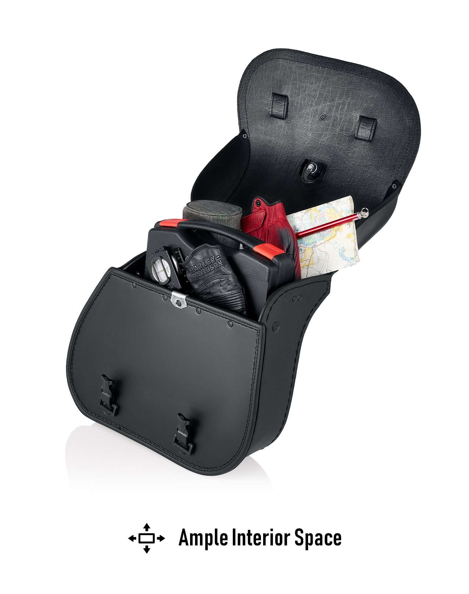 30L - Wraith Large Quick-Mount Shock Cutout Leather Saddlebags For Harley Dyna Fat Bob FXDF/SE Ample Interior Space