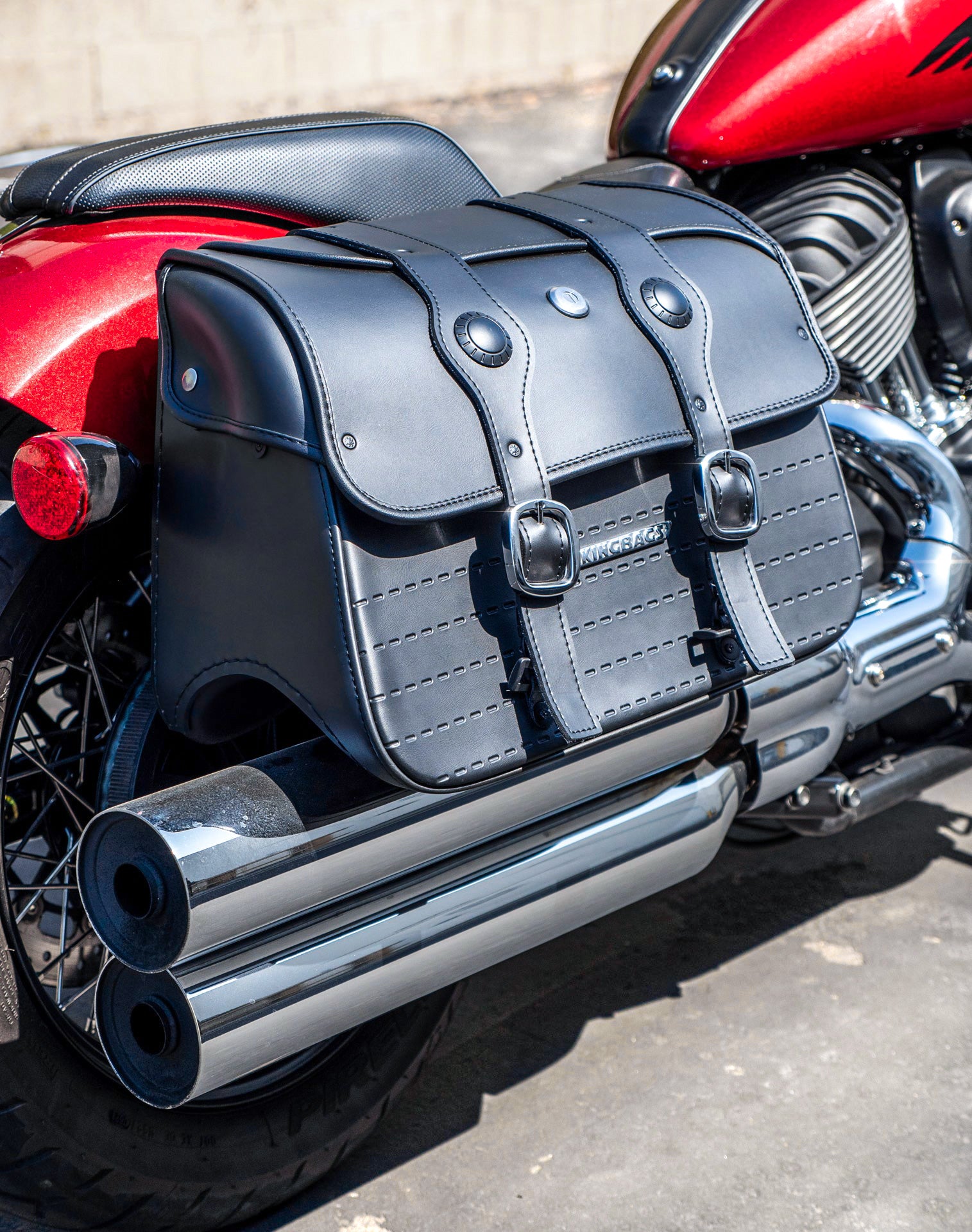 32L - ArrowHead Large (2022-24) Indian Chief Dark Horse Motorcycle Saddlebags Lifestyle