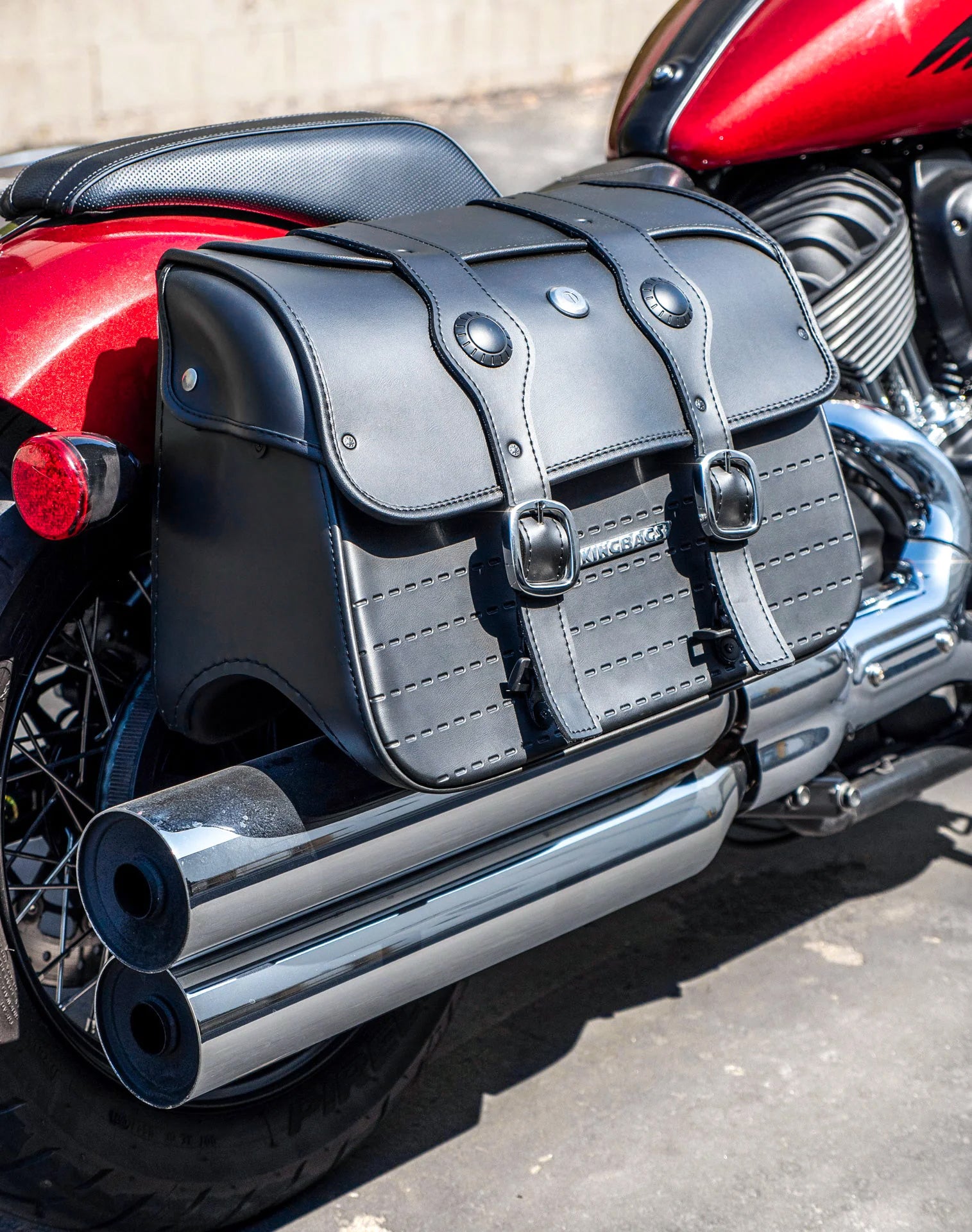 32L - ArrowHead Large (2022-24) Indian Chief Dark Horse Motorcycle Saddlebags Lifestyle