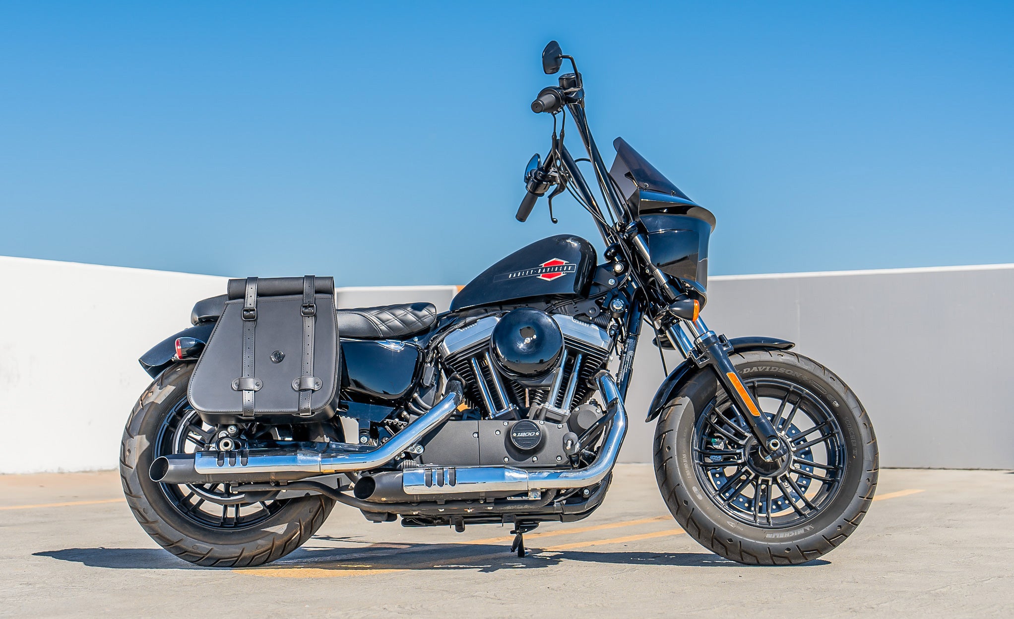 35L - Void Large Roll-Top Shock-Cut Saddlebags For Harley Sportster 883 Low XL883L Lifestyle @expand