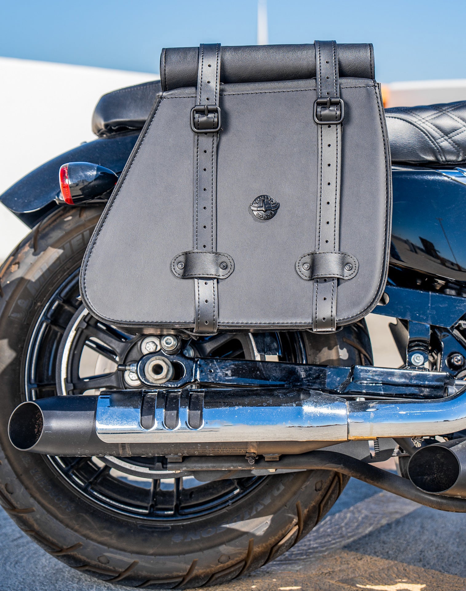 35L - Void Large Roll-Top Shock-Cut Saddlebags For Harley Sportster Super Low XL1200T Vertical Lifestyle