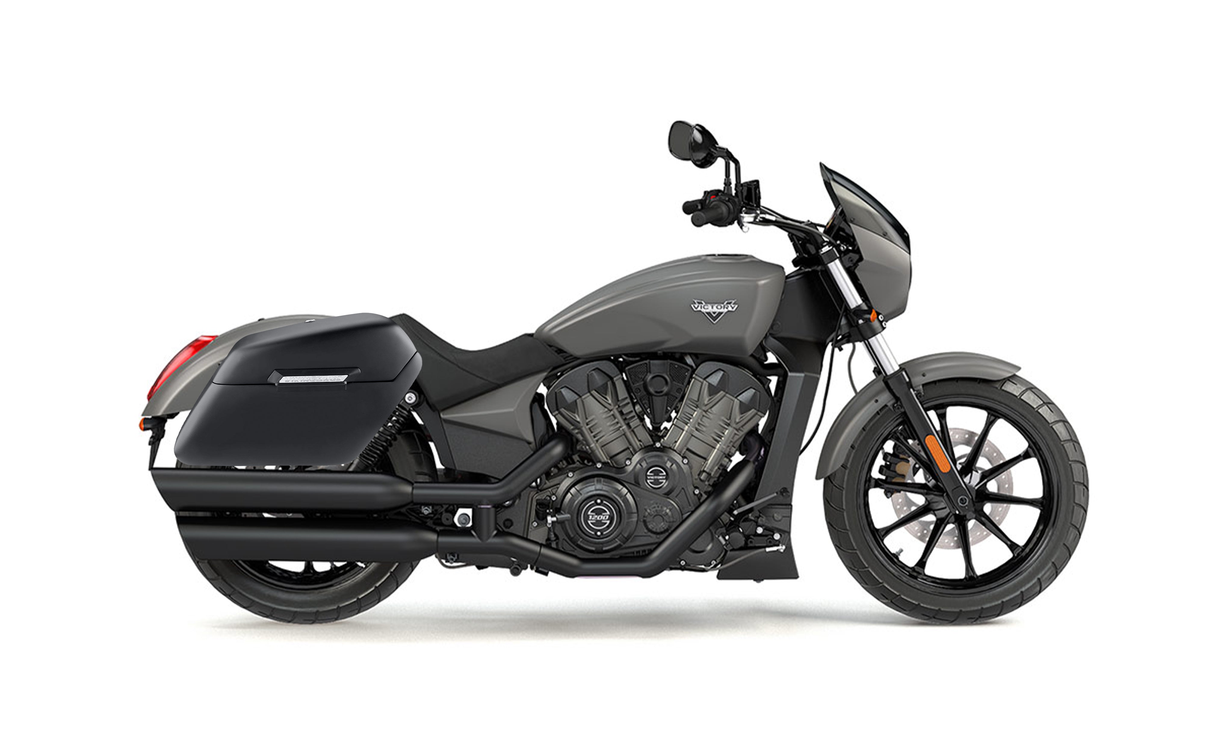 38L - Baldur XL Shock Cut-Out Matte Victory Octane Hard Saddlebags Bag on Bike @expand