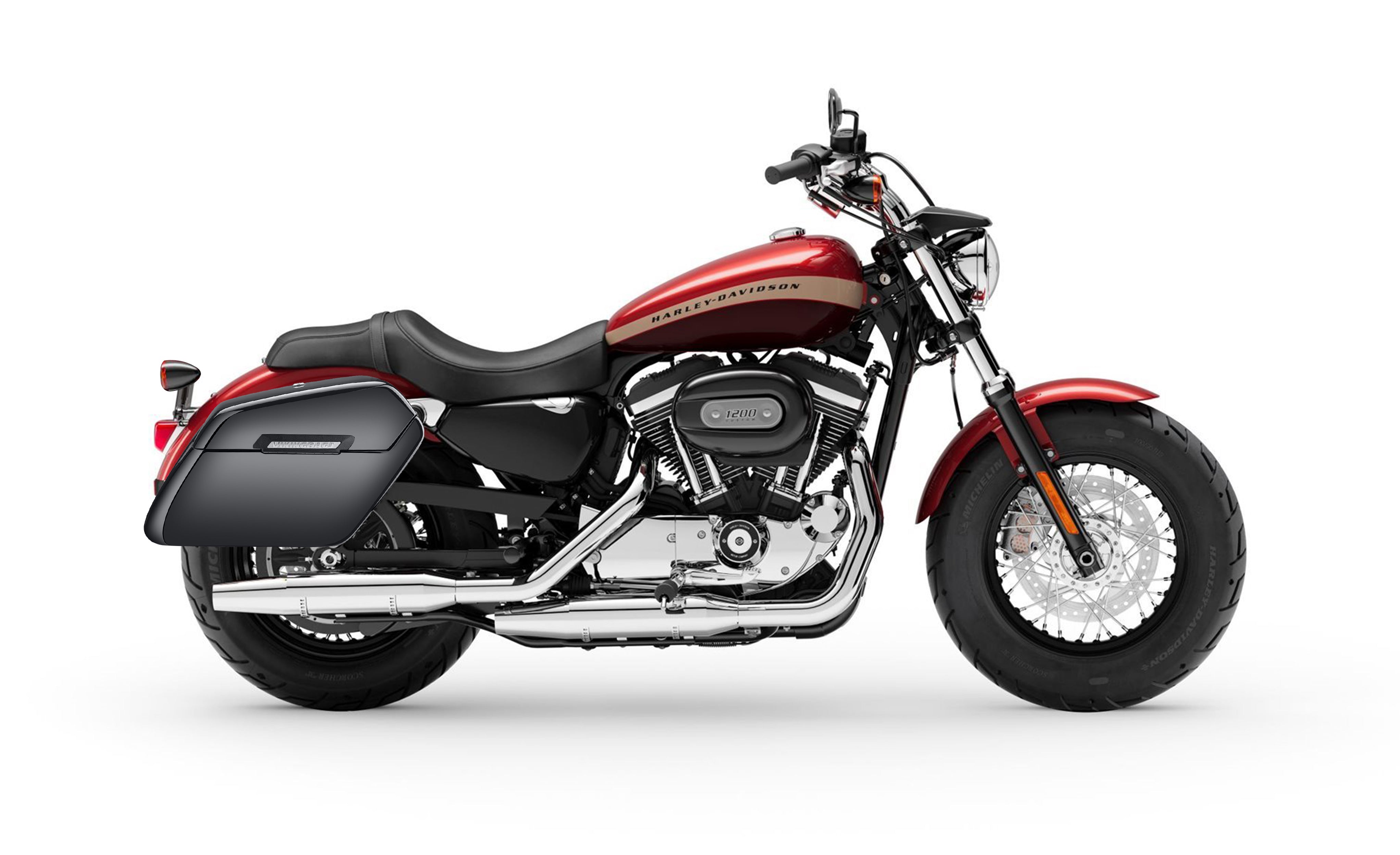 38L - Baldur XL Shock Cutout Harley Sportster 1200 Custom XL1200C/XLH1200C Painted Hard Saddlebags Bag on Bike @expand