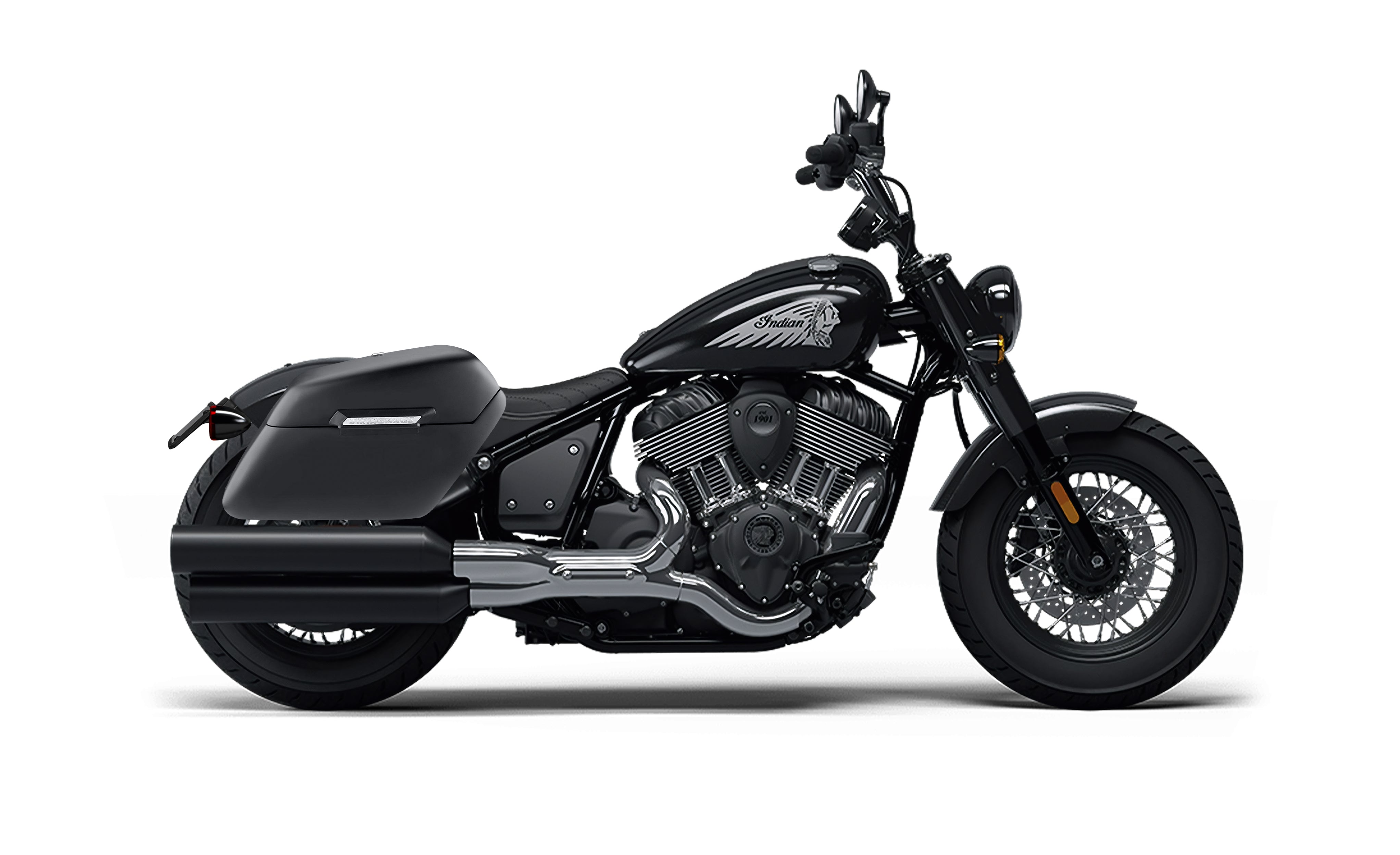 38L - Baldur XL Shock Cutout Indian Chief Bobber Matte Hard Saddlebags Bag on Bike @expand