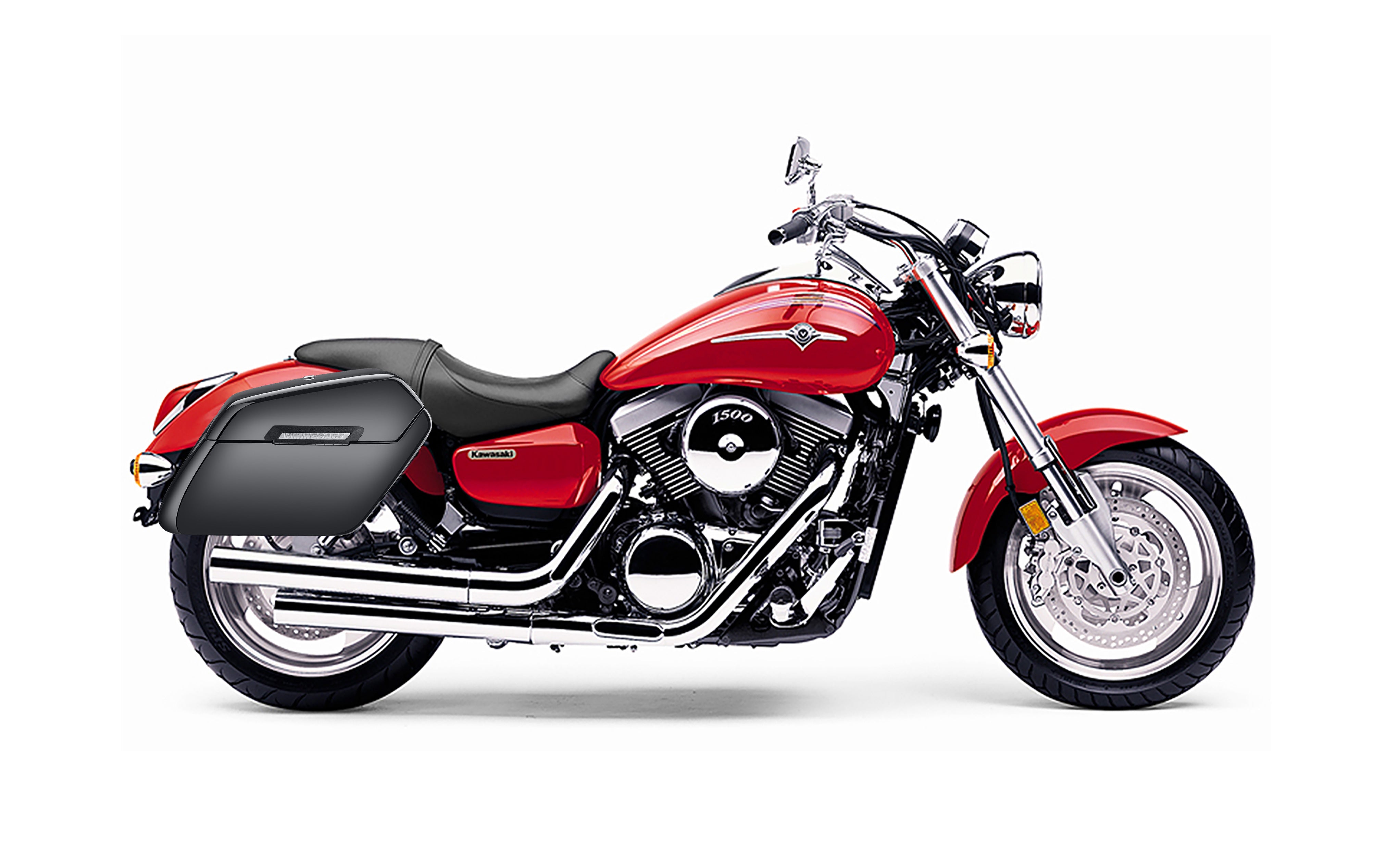 38L - Baldur XL Shock Cutout Kawasaki Mean Streak 1500 Painted Hard Saddlebags Bag on Bike @expand