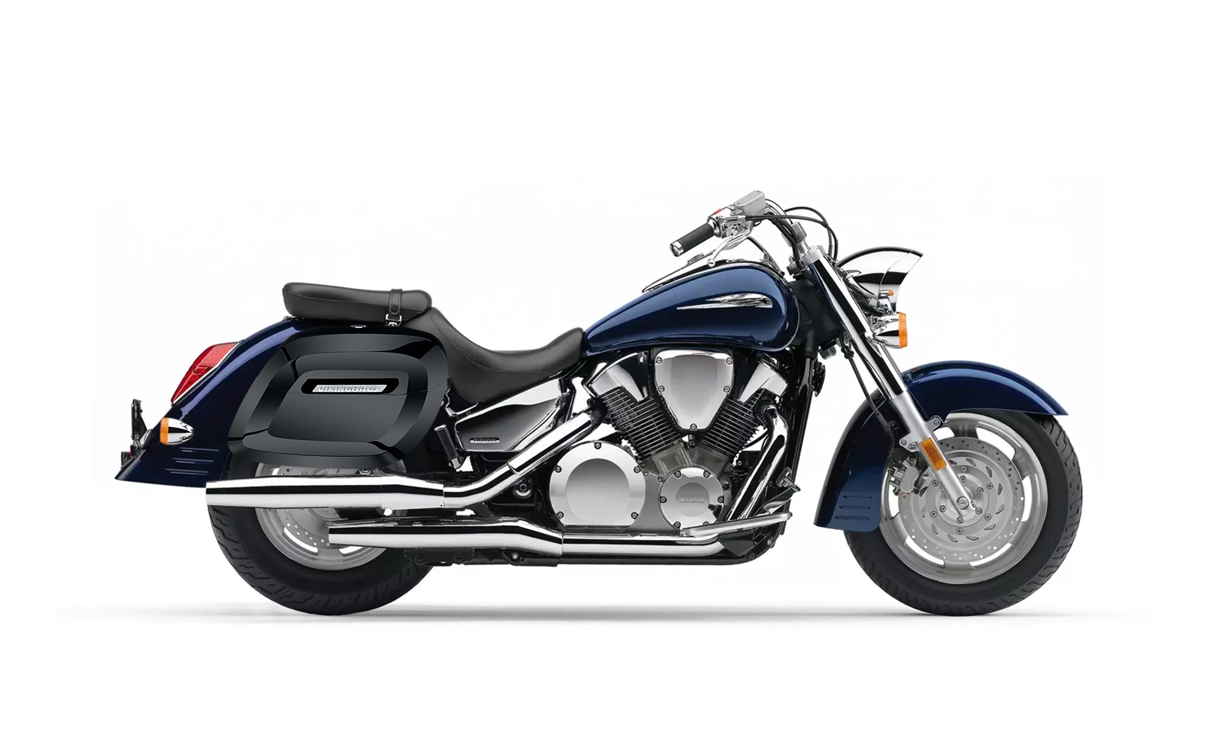 40L - Lamellar Raven XL Honda VTX 1300 R (Retro) Painted Hard Saddlebags Bag on Bike @expand