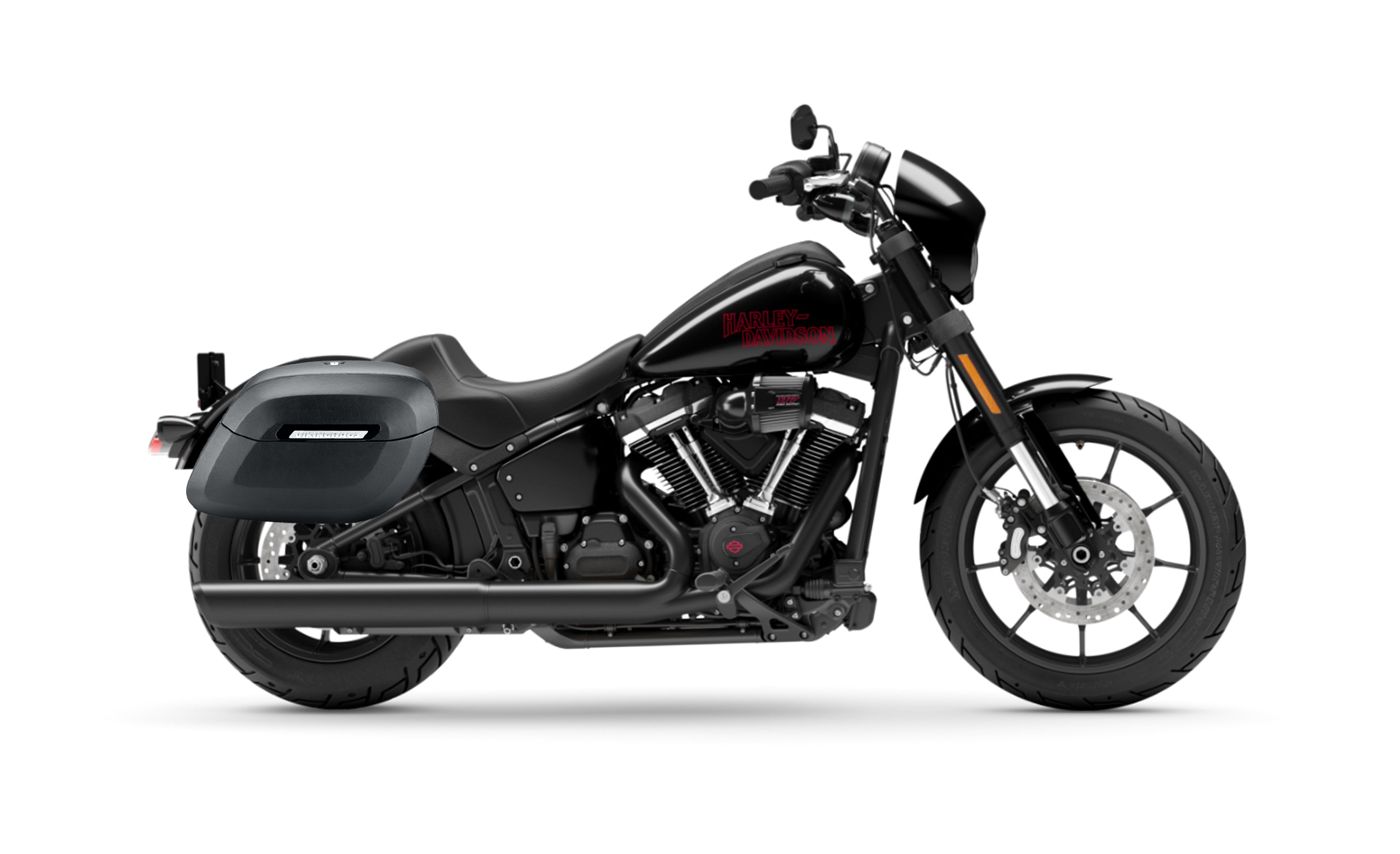 40L - Lamellar Raven XL Leather Covered Hard Saddlebags For 2025+ Harley Softail Low Rider S FXLRS Bag on Bike @expand