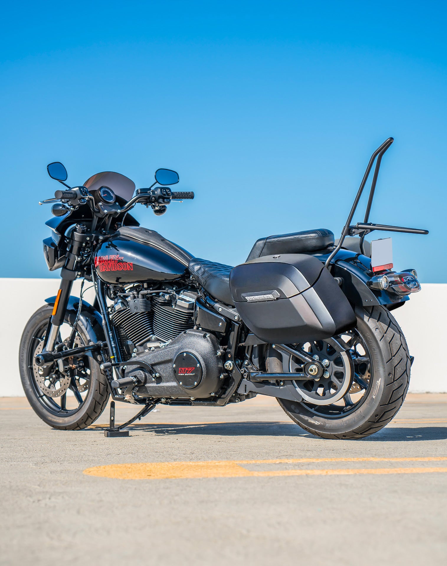 40L - Lamellar Raven XL Matte Hard Saddlebags For 2025+ Harley Softail Low Rider S FXLRS Vertical Lifestyle