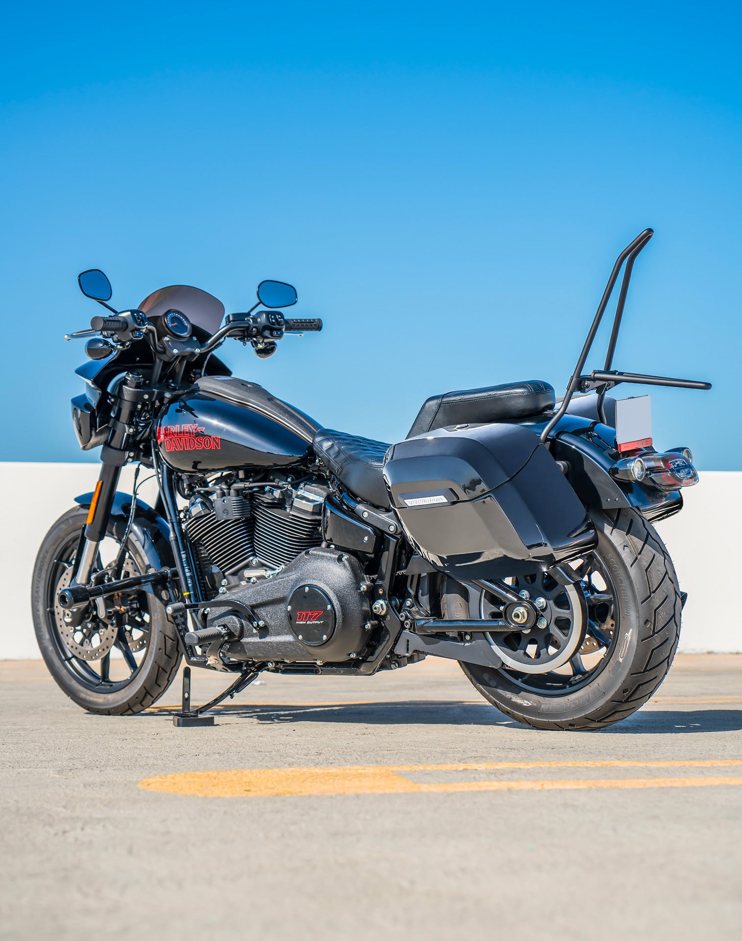 40L - Lamellar Raven XL Painted Hard Saddlebags For 2025+ Harley Softail Low Rider S FXLRS Vertical Lifestyle