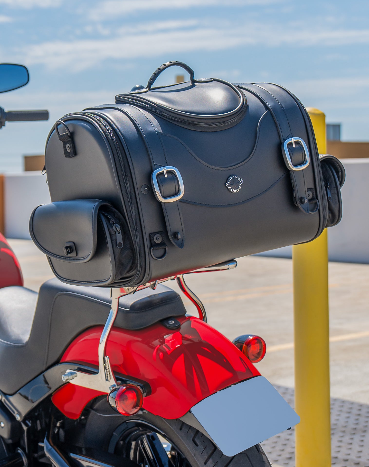 28L - Century Large Ducati Leather Motorcycle Tail Bag Lifestyle Vertical