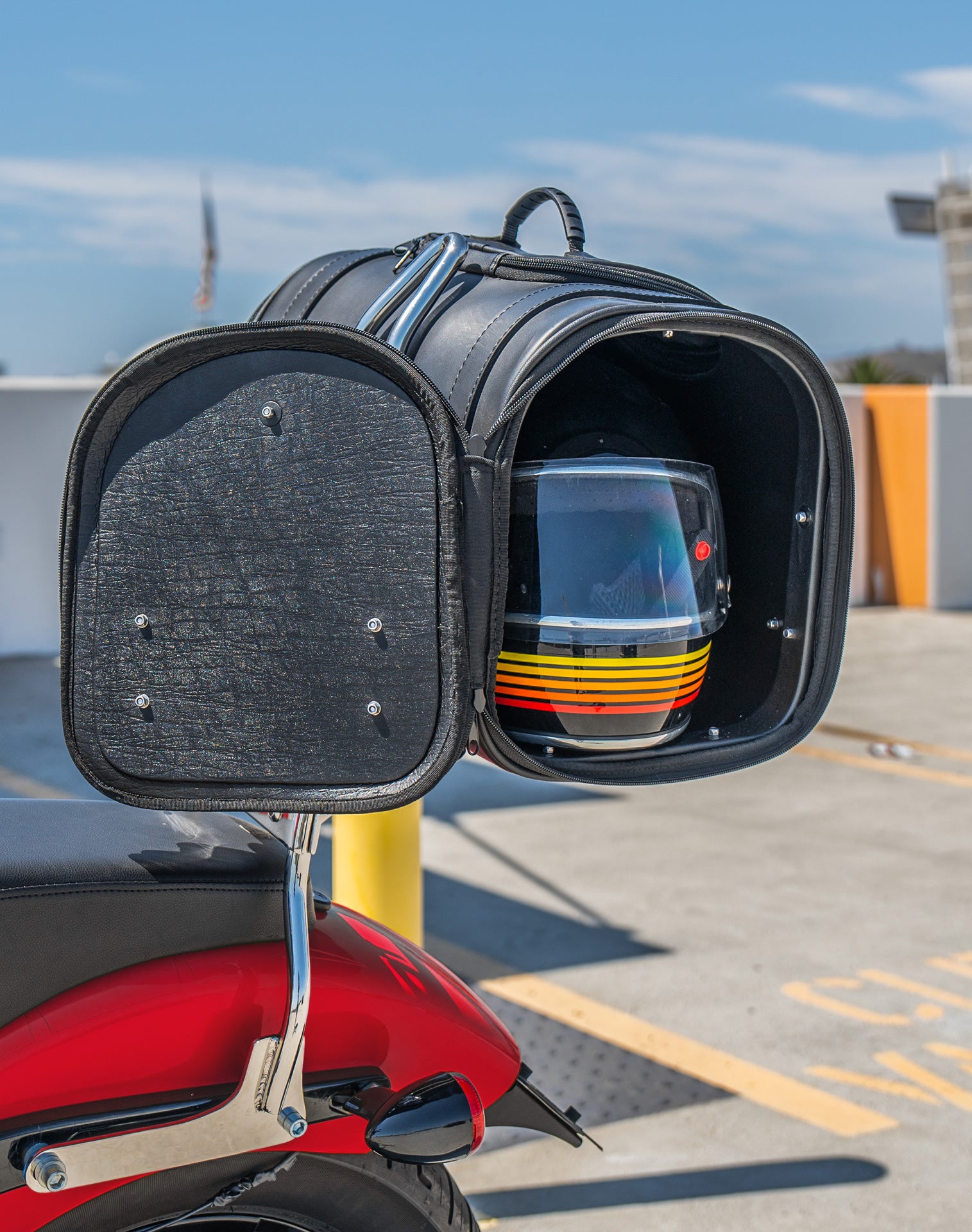 28L - Century Large Royal Enfield Leather Motorcycle Tail Bag Lifestyle vertical