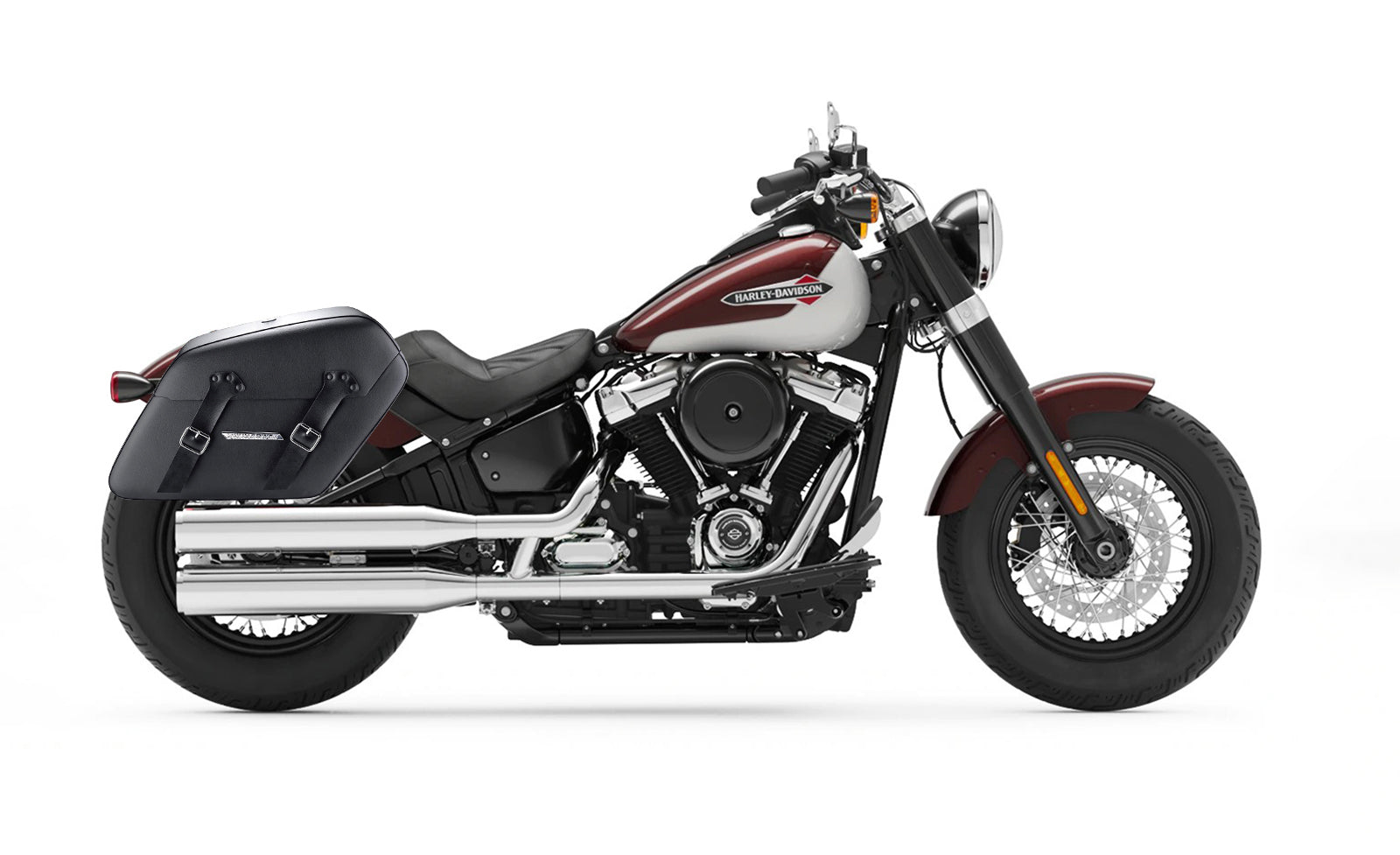 42L - Baldur Extra Large Leather Wrapped Hard Saddlebags for Harley Softail Slim FLSL on Bike Photo @expand