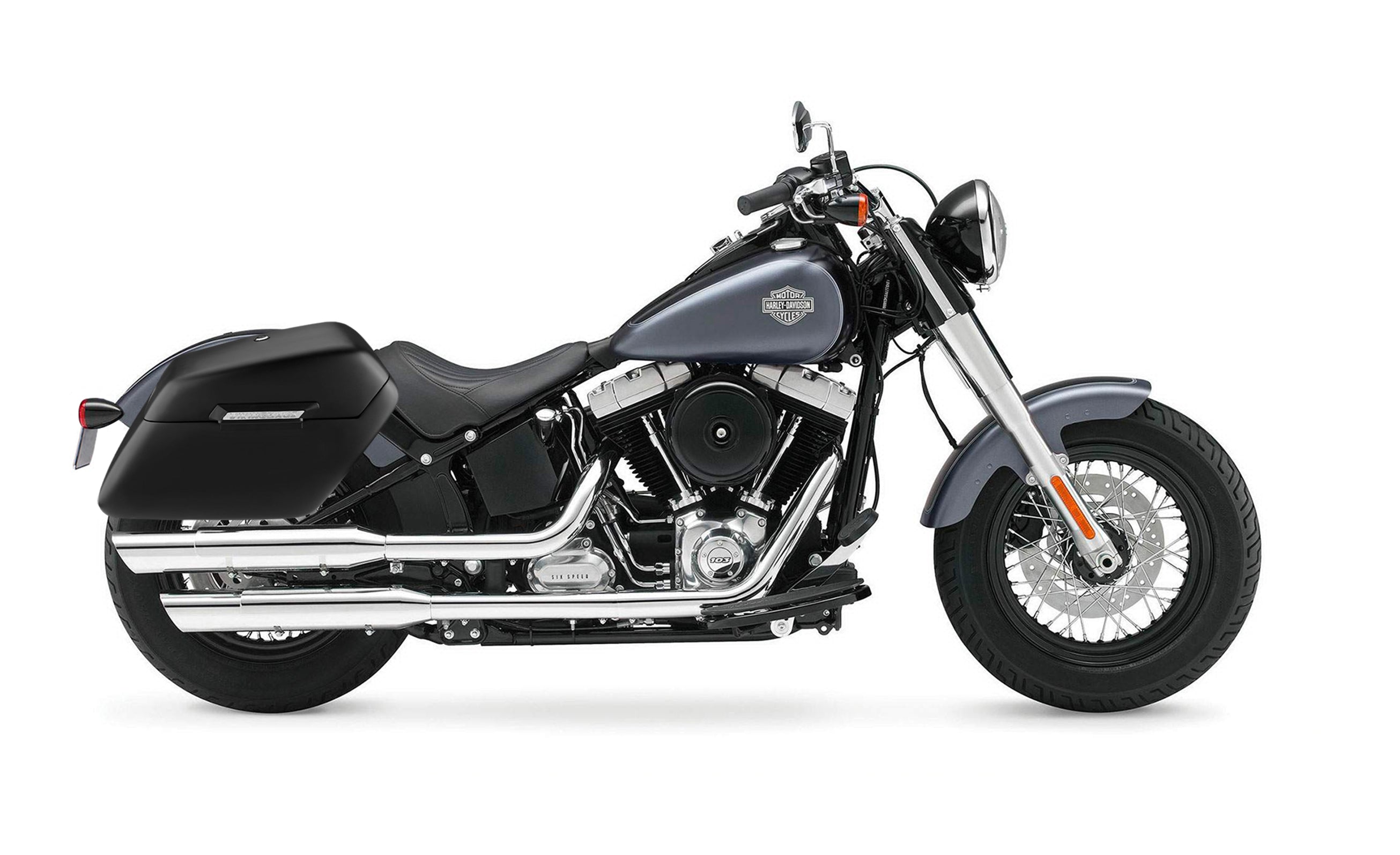 42L - Baldur XL Matte Motorcycle Hard Saddlebags for Harley Softail Slim FLS on Bike Photo @expand