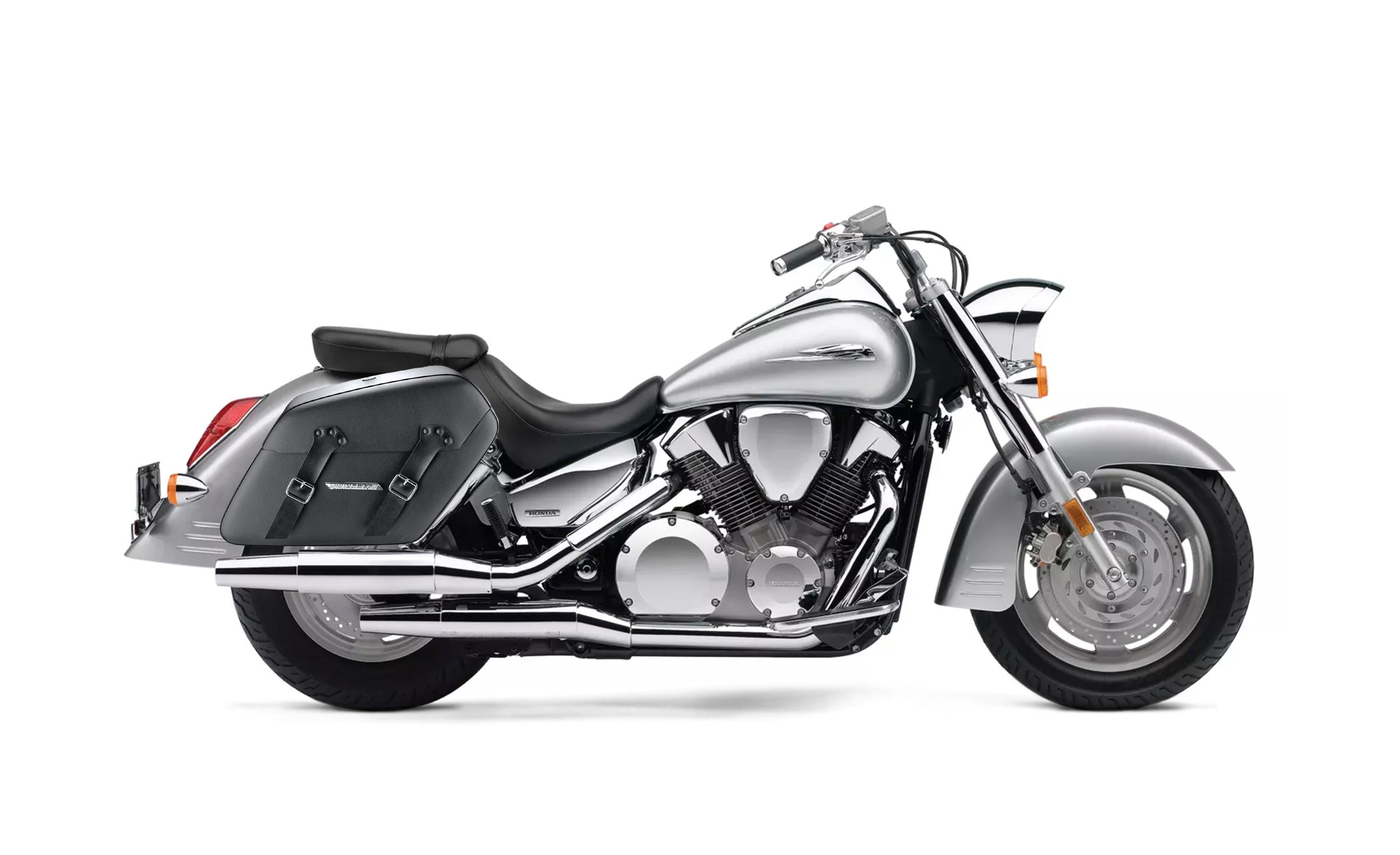 42L - Baldur XL Honda VTX 1300 S Leather Wrapped Hard Saddlebags Bag on Bike @expand
