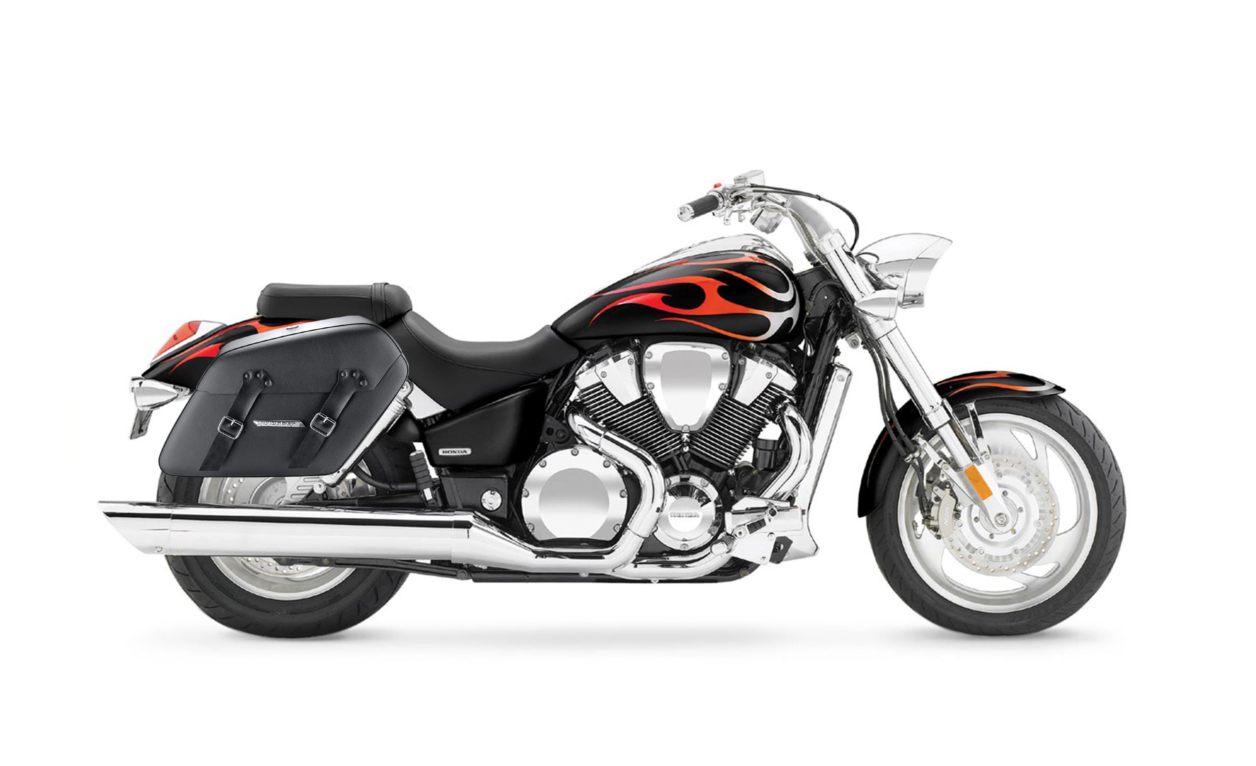 42L - Baldur XL Honda VTX 1800 C Leather Wrapped Hard Saddlebags Bag on Bike @expand