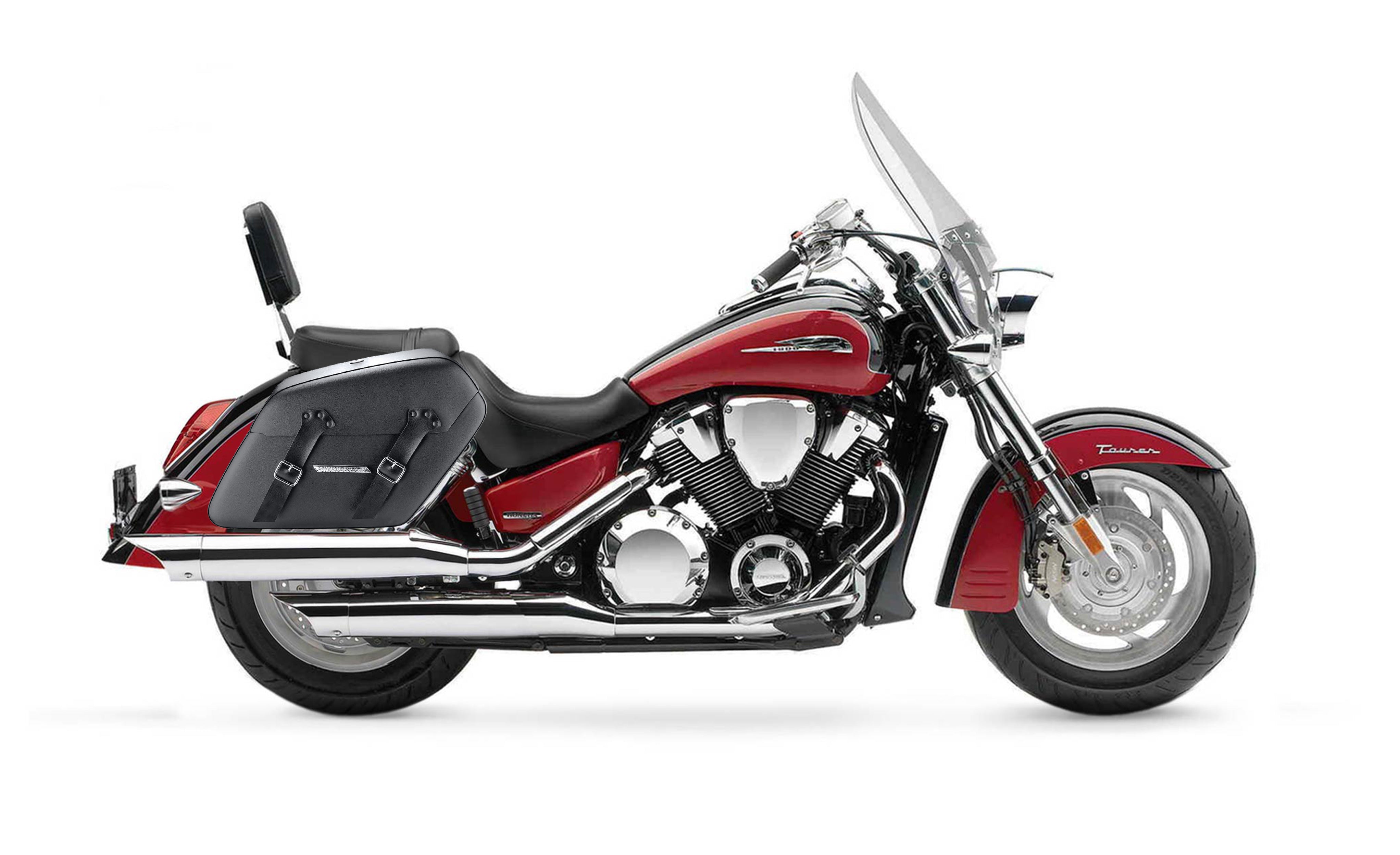 42L - Baldur XL Honda VTX 1800 T (Tourer) Leather Wrapped Hard Saddlebags Bag on Bike @expand