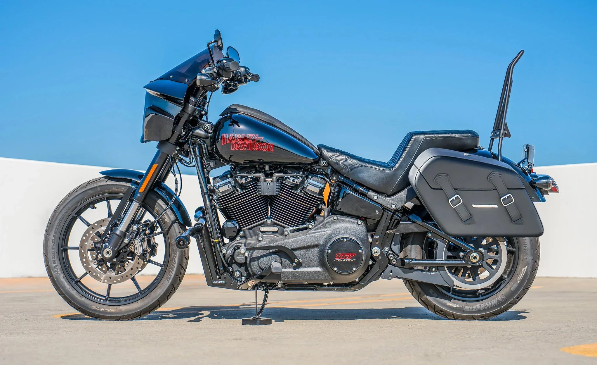 42L - Baldur XL Leather Wrapped Hard Saddlebags For 2025+ Harley Softail Low Rider S FXLRS Lifestyle @expand