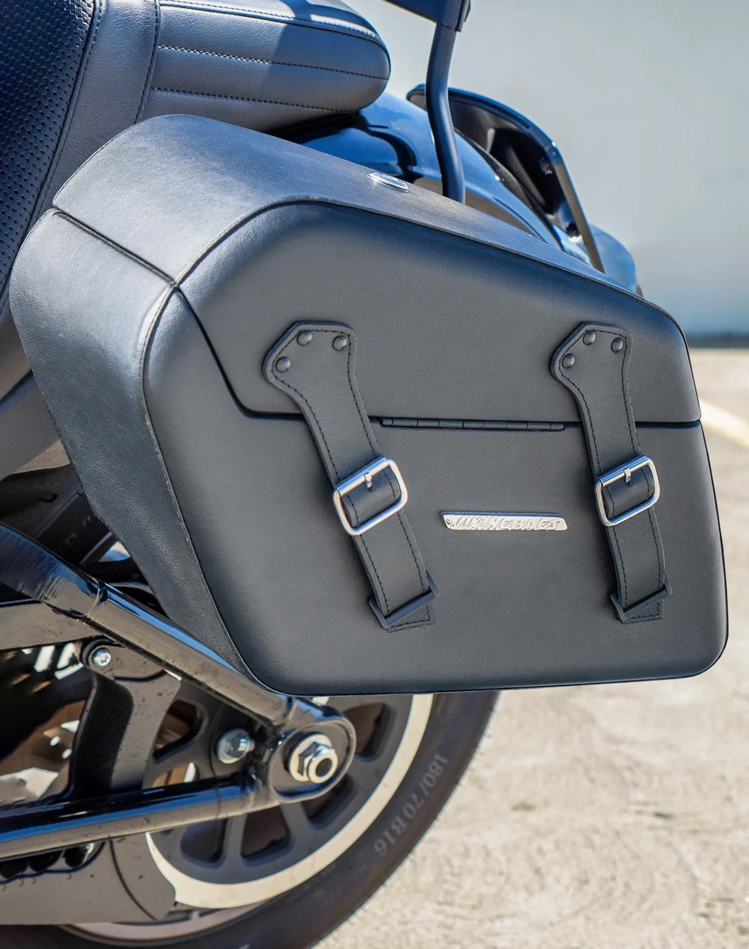 42L - Baldur XL Leather Wrapped Hard Saddlebags For 2025+ Harley Softail Low Rider S FXLRS Vertical Lifestyle