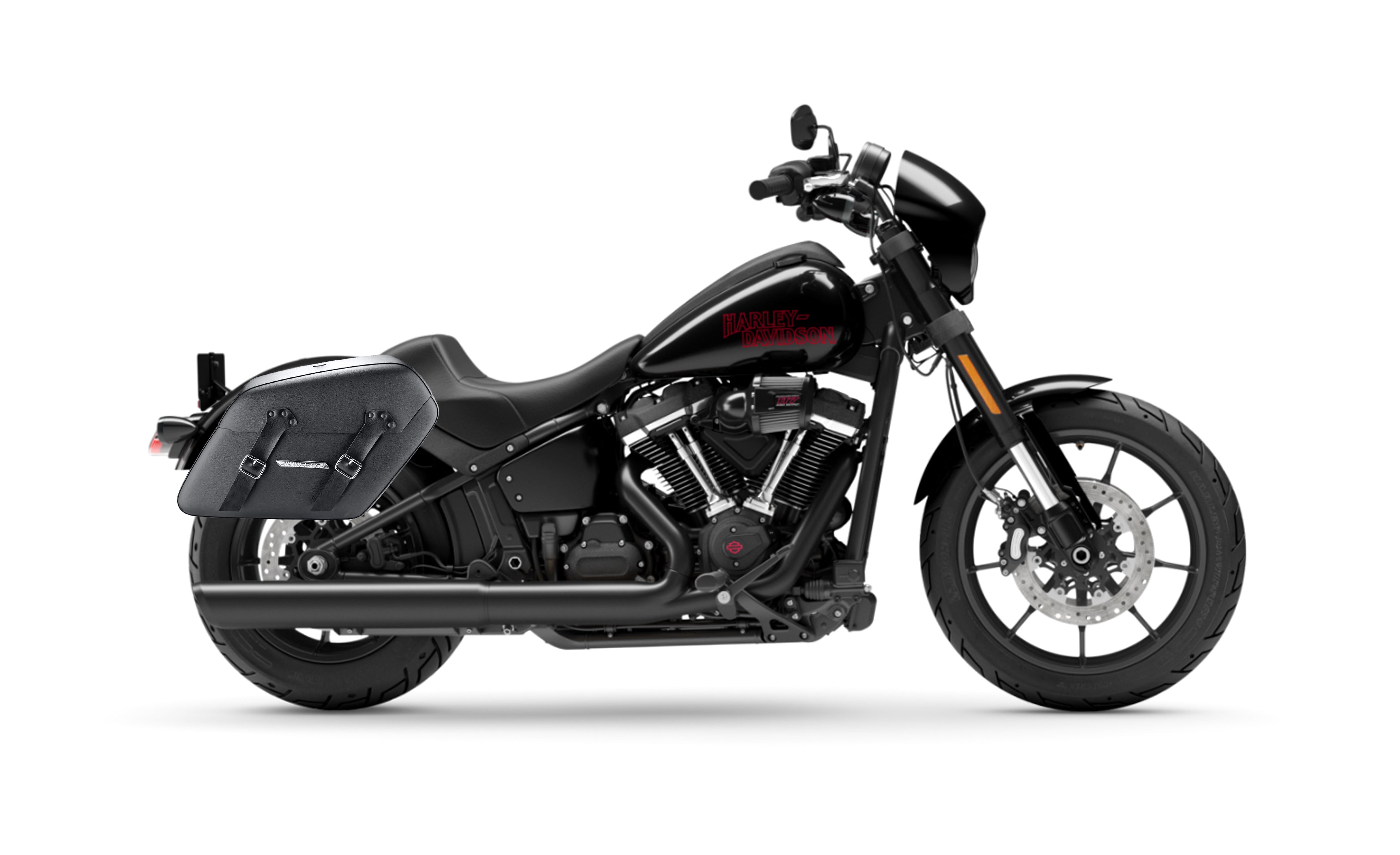 42L - Baldur XL Leather Wrapped Hard Saddlebags For 2025+ Harley Softail Low Rider S FXLRS Bag on Bike @expand