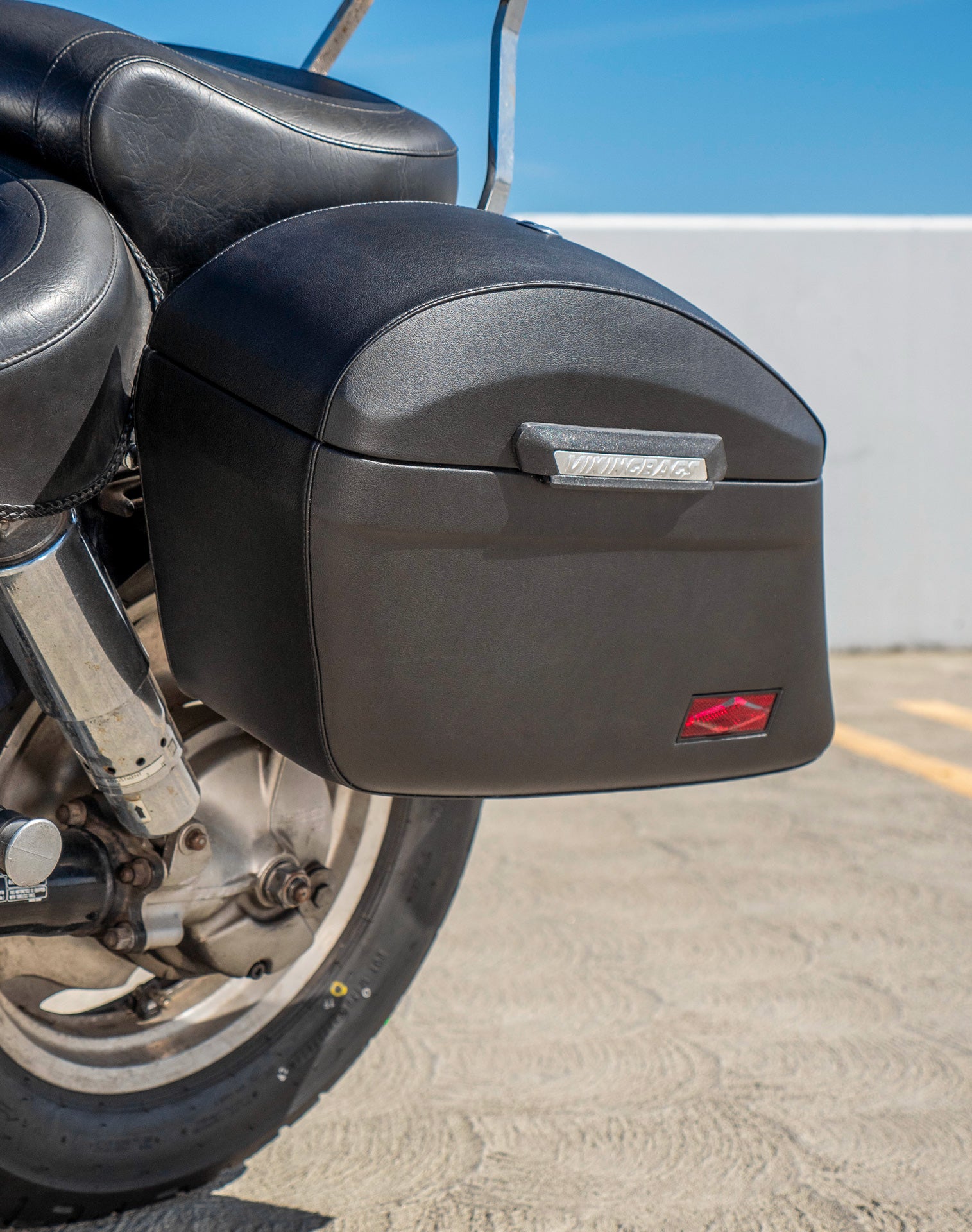 44L - Lamellar Stallion XL Honda Shadow 1100 Sabre Leather Wrapped Hard Saddlebags v3