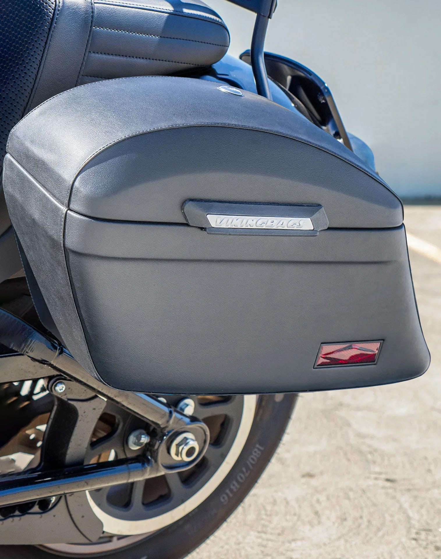 44L - Lamellar Stallion XL Leather Covered Hard Saddlebags For 2025+ Harley Softail Low Rider S FXLRS Vertical Lifestyle