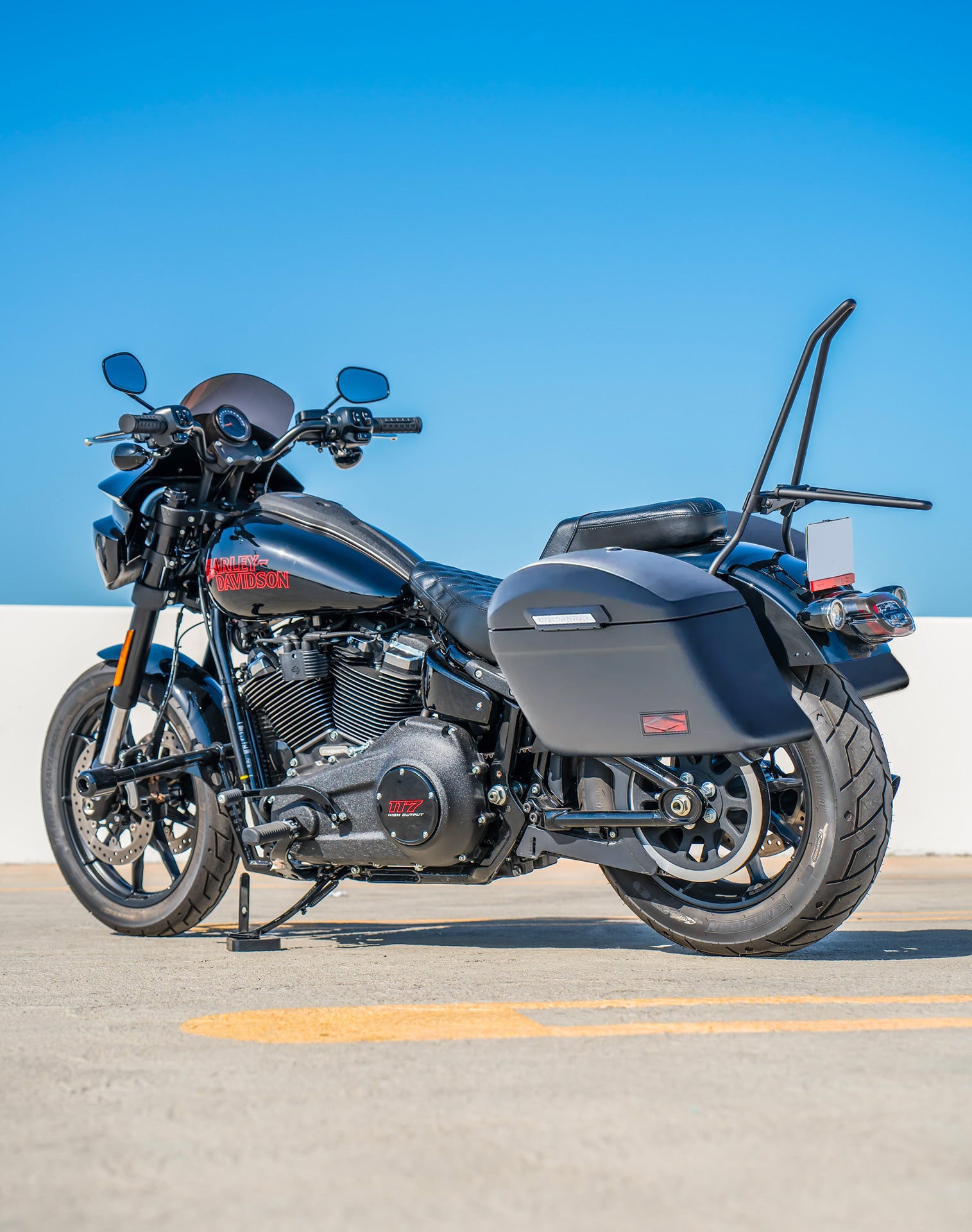 44L - Lamellar Stallion XL Matte Hard Saddlebags For 2025+ Harley Softail Low Rider S FXLRS Vertical Lifestyle