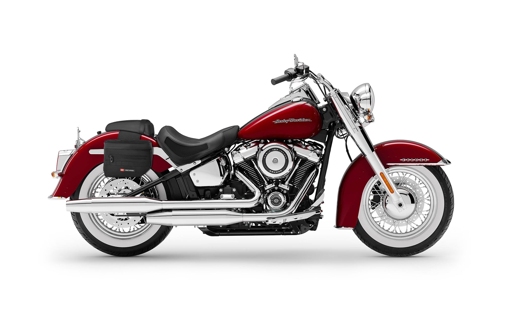 8L - Patriot Small Throw Over Saddlebags for Harley Softail Deluxe FLDE Bag on Bike @expand