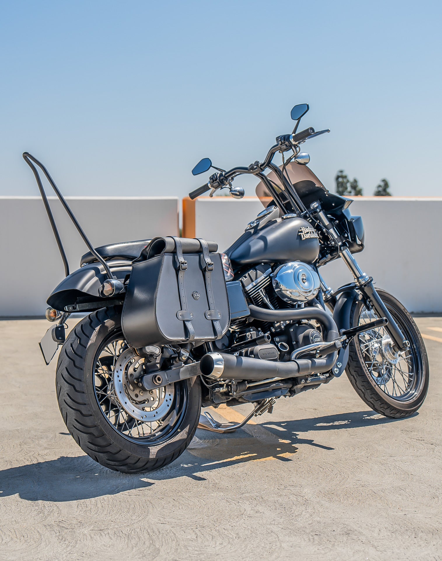 45L - Thor XL Roll-Top Quick-Mount Shock-Cut Saddlebags For Harley Dyna Super Glide FXD/I Lifestyle Vertical