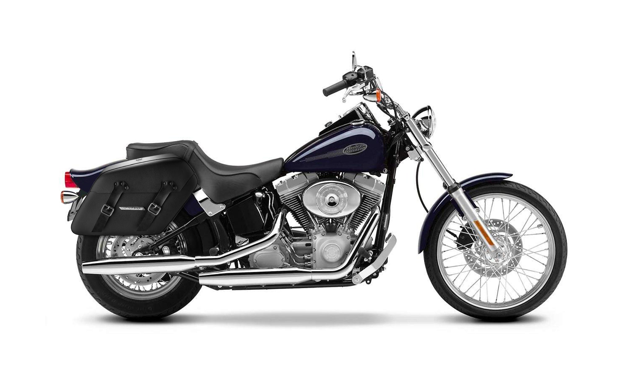 42L - Baldur Extra Large Leather Wrapped Motorcycle Hard Saddlebags for Harley Softail Standard FXST/I Bag on Bike @expand