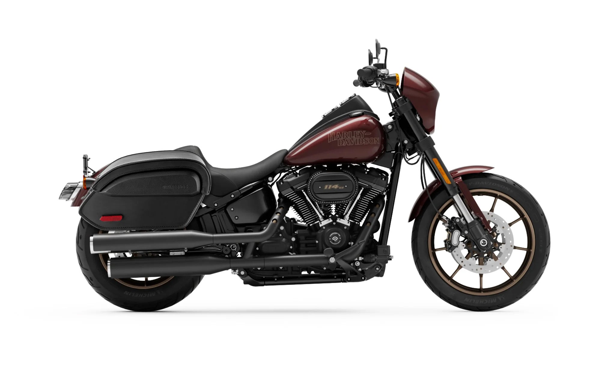 Viking Aviator Large Leather Motorcycle Saddlebags For Harley Softail Low Rider S Fxlrs on Bike Photo @expand
