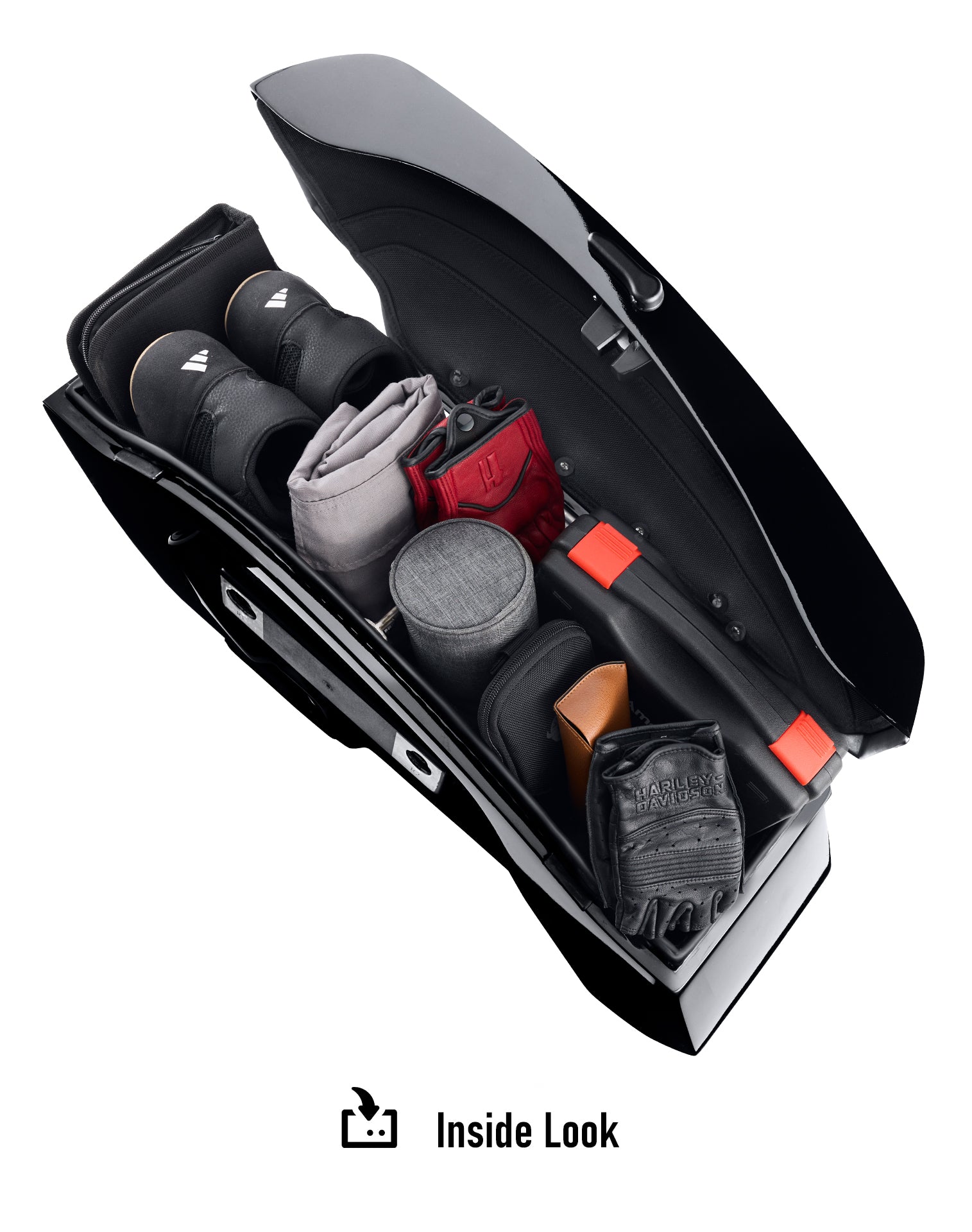 56L - Titan XL Quick-Mount Painted Hard Saddlebags for Harley Softail Low Rider ST FXLRST Inside Look