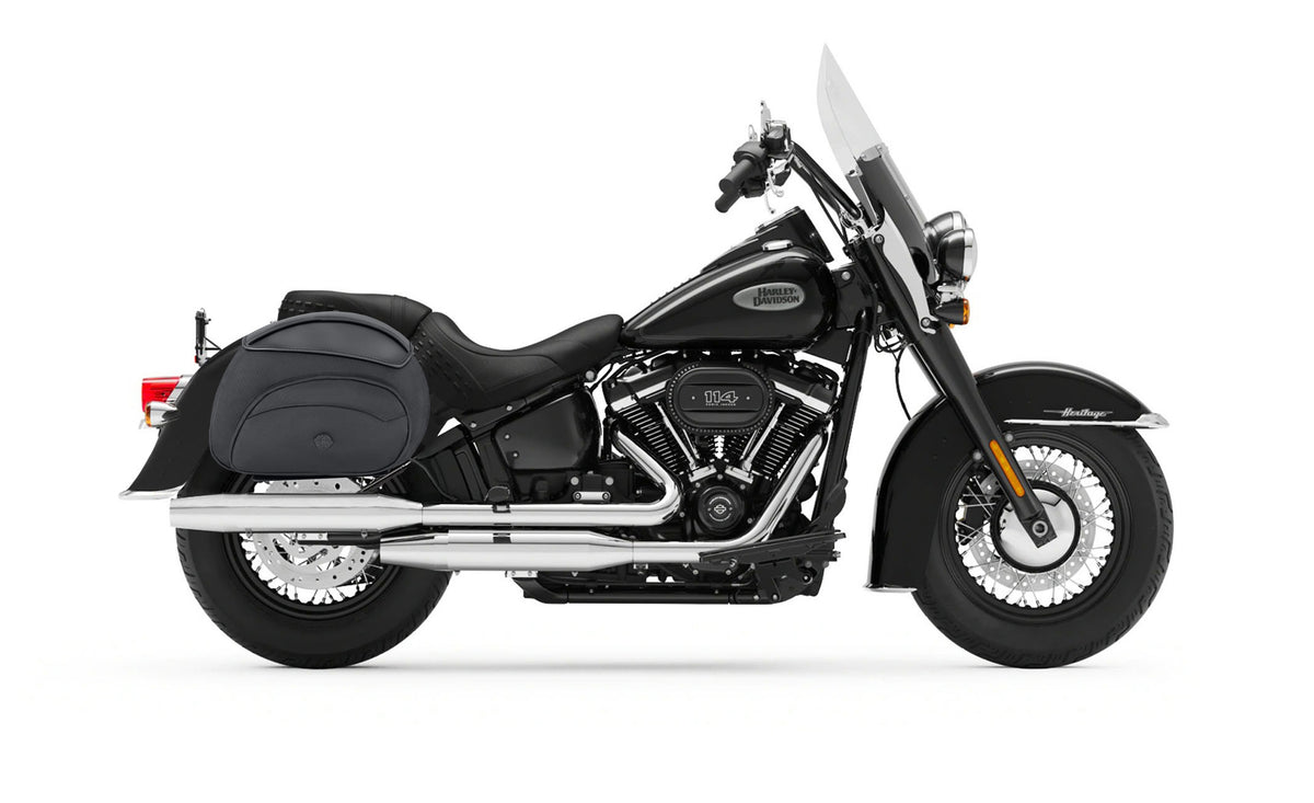 60L - Stealth XL Quick Mount Saddlebags for Harley Softail Heritage Classic FLHC/S Bag on Bike @expand