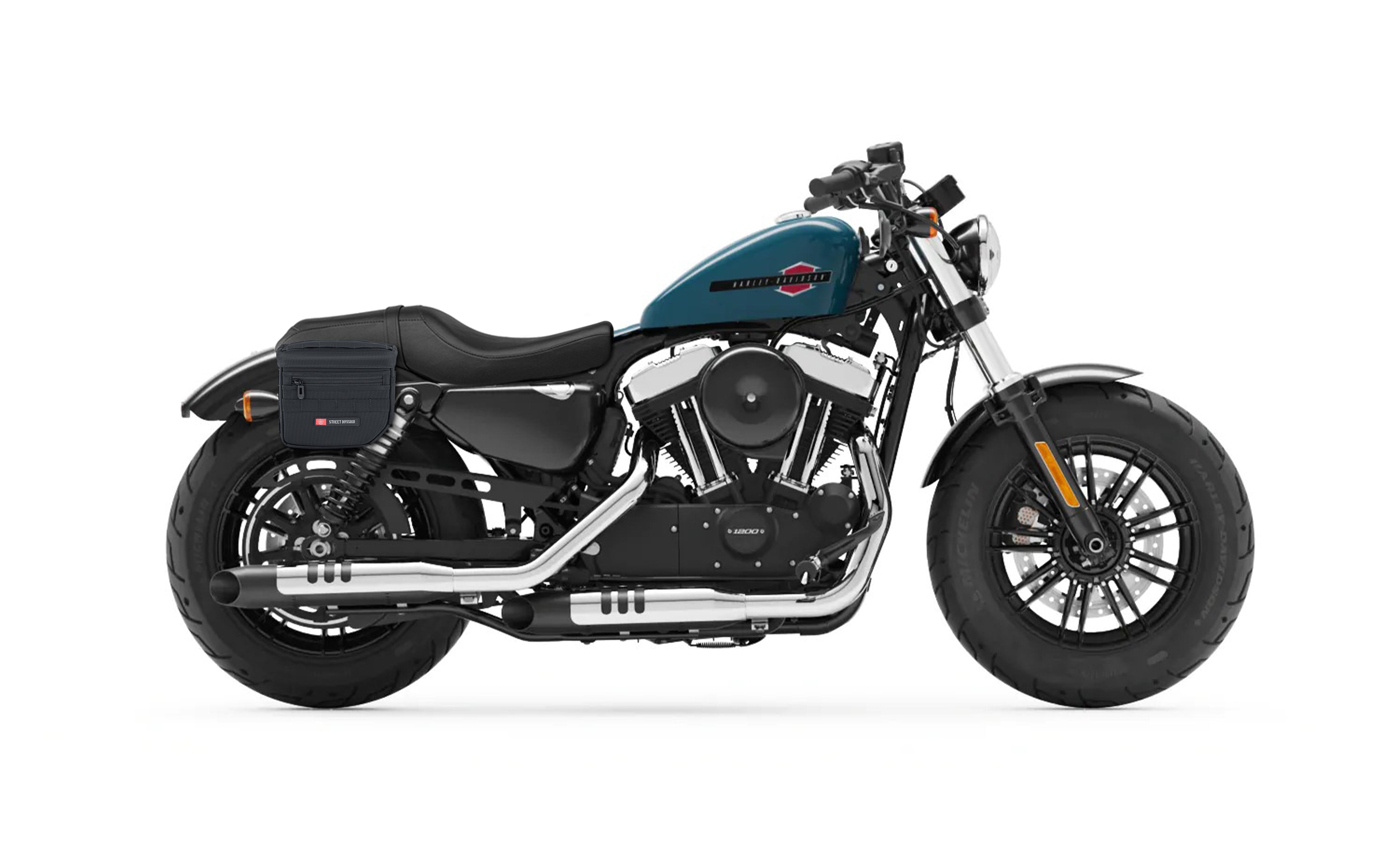 8L - Patriot XS Throw Over Saddlebags for Harley Sportster 48 XL1200X Bag on Bike @expand