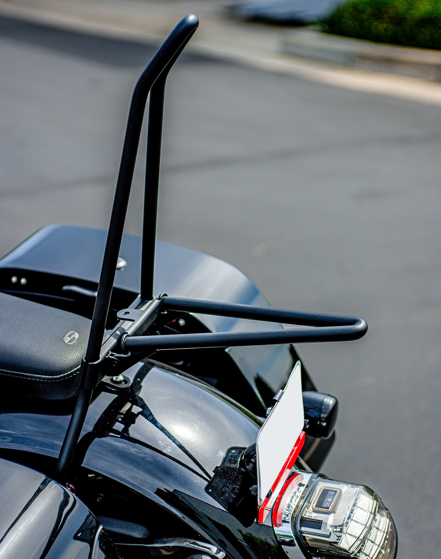 Iron Born Blade 25" Sissy Bar with Foldable Luggage Rack for Harley Softail Low Rider S FXLRS Matte Black Vertical 3