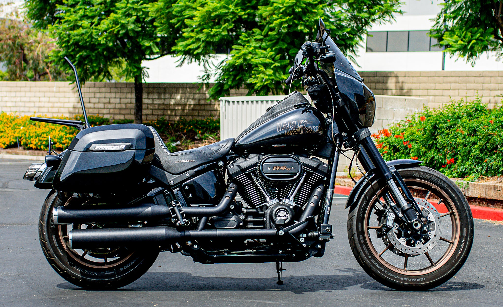 Iron Born Blade 25" Sissy Bar with Foldable Luggage Rack for Harley Softail Low Rider S FXLRS Matte Black Wide @expand