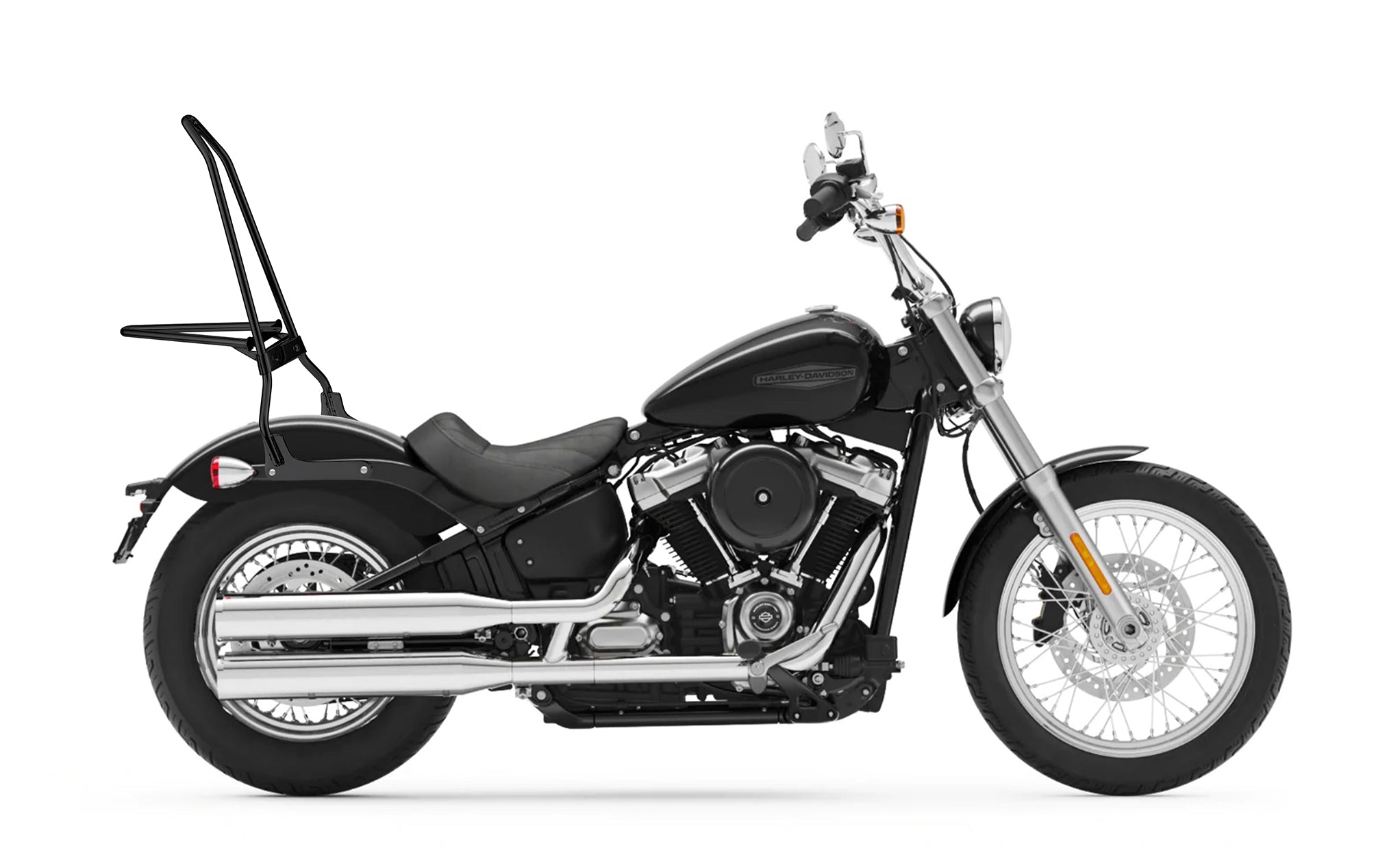 Iron Born Blade 25" Sissy Bar with Foldable Luggage Rack for Harley Softail Standard FXST Matte Black Luggage Rack on Bike View @expand