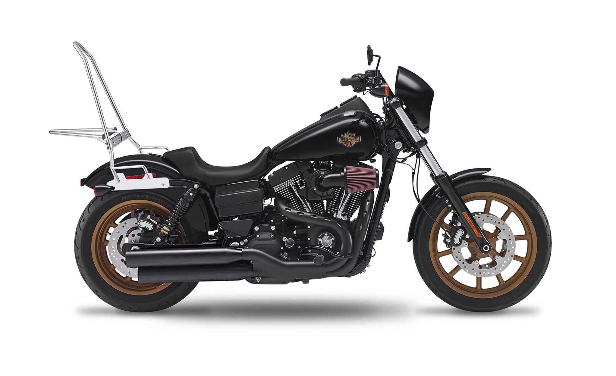 Iron Born Blade 25" Sissy Bar with Foldable Luggage Rack for Harley Dyna Low Rider S FXDLS (2016-17) Chrome Luggage Rack on Bike View @expand