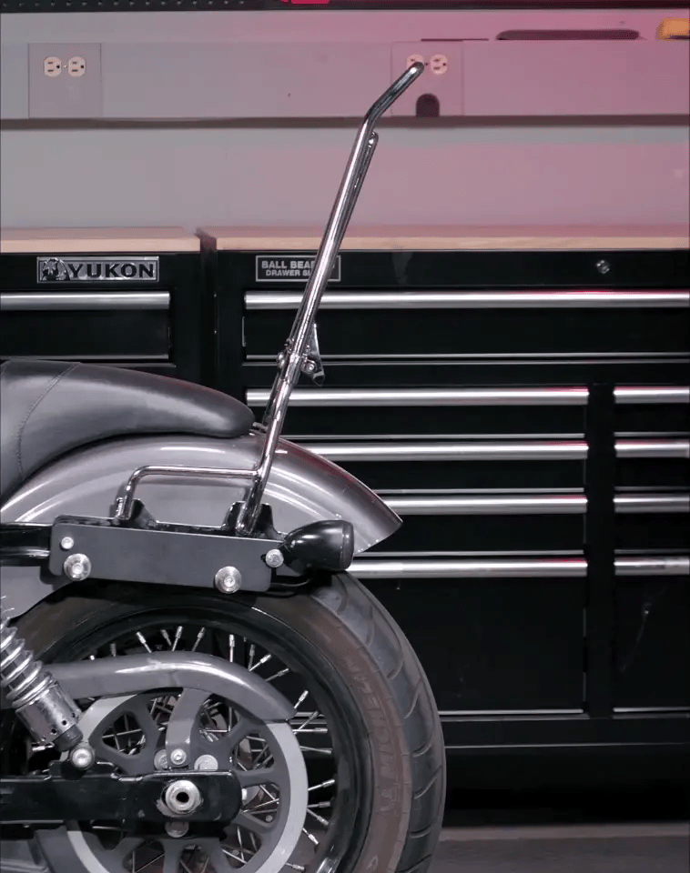 Iron Born Blade 25" Sissy Bar with Foldable Luggage Rack gif