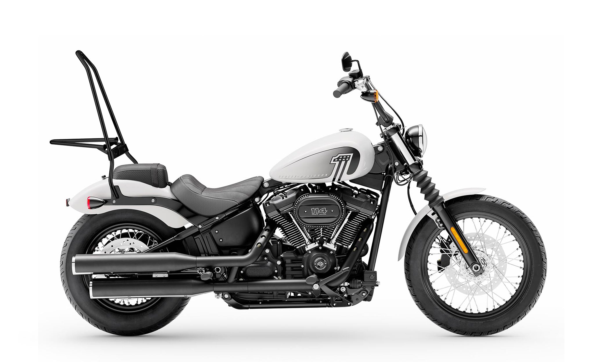 Iron Born Blade 25" Sissy Bar with Foldable Luggage Rack for Harley Softail Street Bob Matte Black Luggage Rack on Bike View @expand