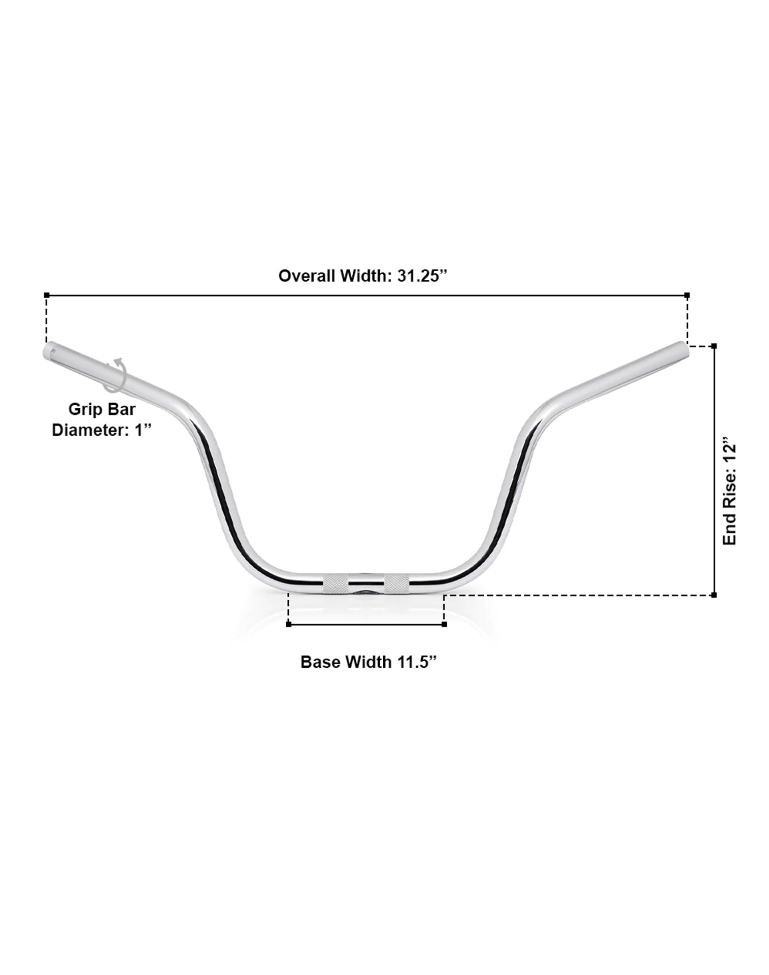 Viking Iron Born Voyage 12" Handlebar for Harley Road Glide FLTR/X Chrome Dimensions Image
