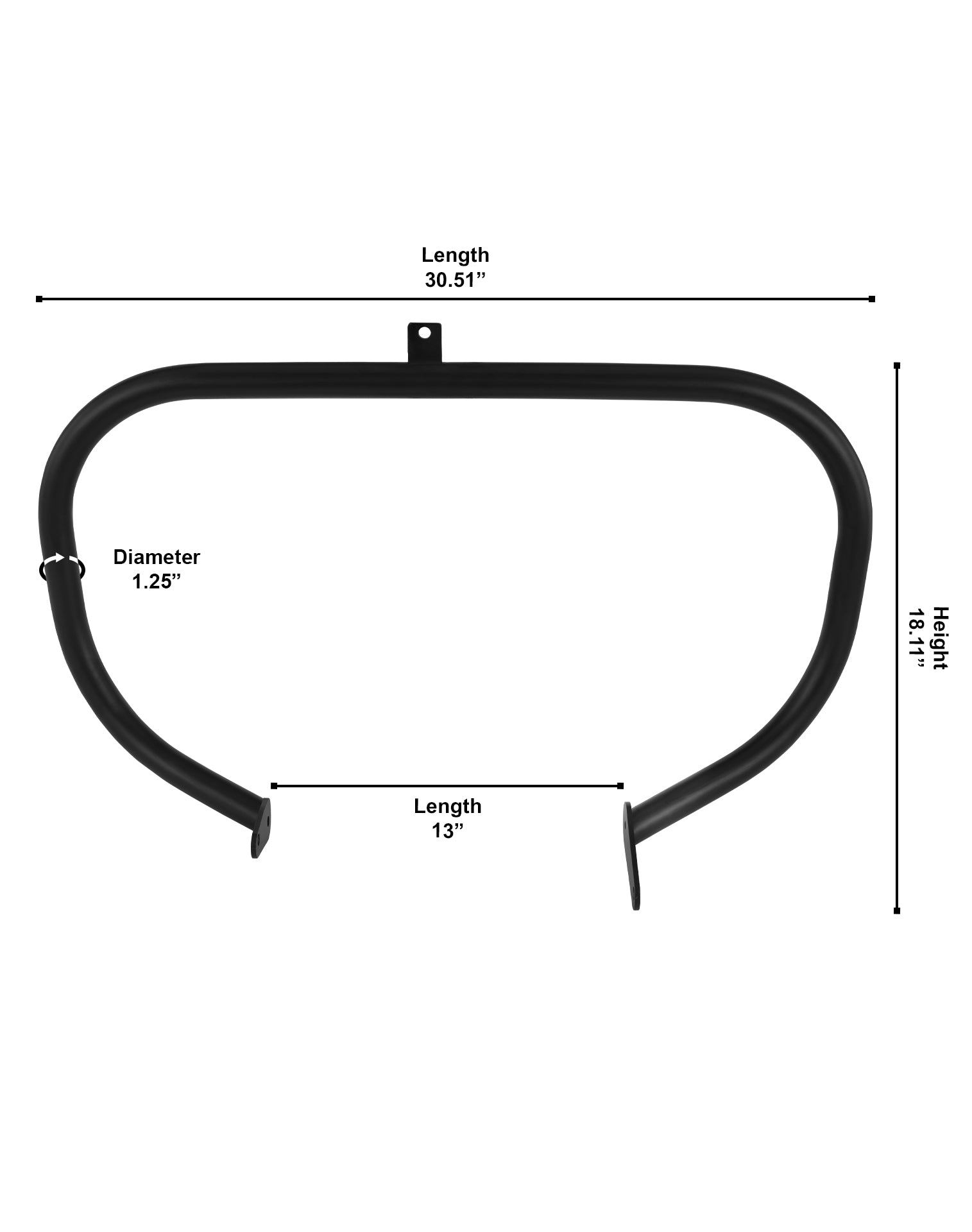 Viking Valguard Honda 750 Shadow Phantom Crash Bar/Engine Guard Matte Black Dimensions View
