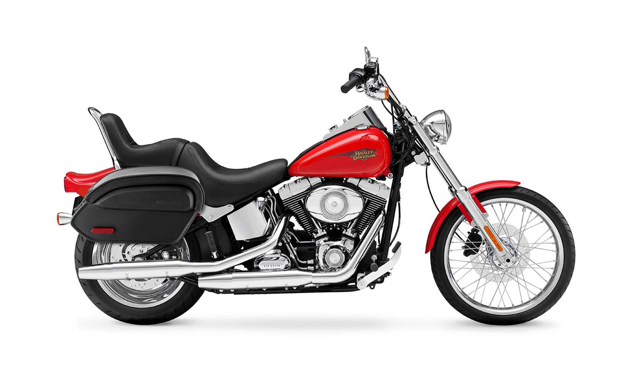 Viking Aviator Large Leather Motorcycle Saddlebags For Harley Softail Custom Fxstc on Bike Photo @expand