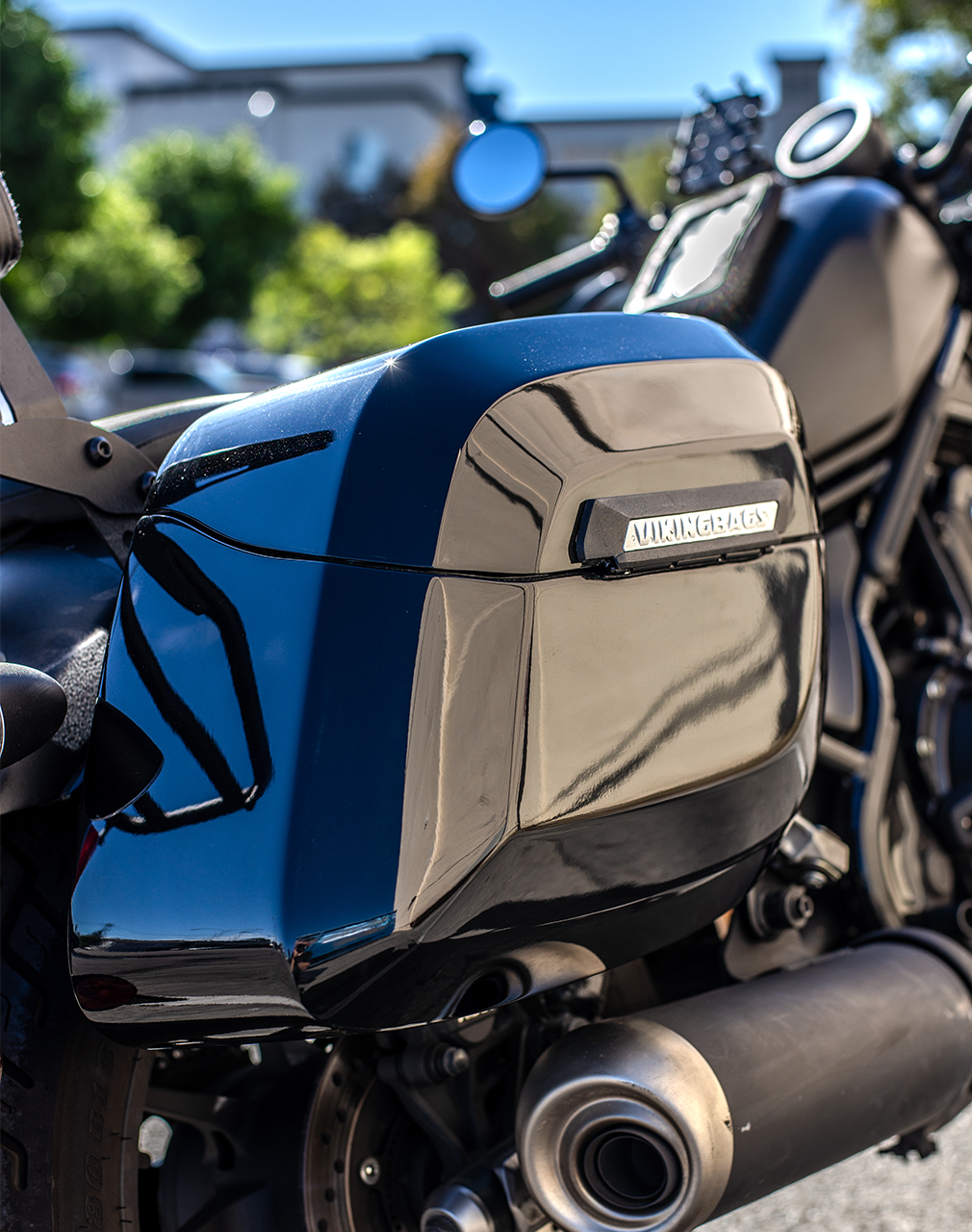 34L - Lamellar Raven Extra Large Honda Rebel 300 Shock Cut-out Painted Motorcycle Hard Saddlebags v2