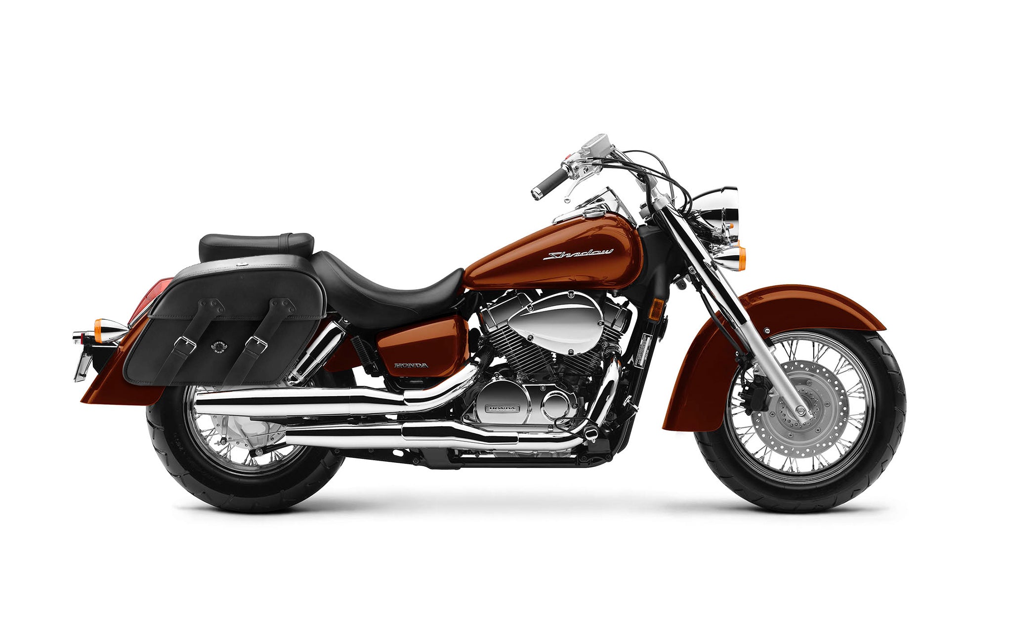 Viking Raven Extra Large Honda Shadow 1100 Aero Shock Cut Out Leather Motorcycle Saddlebags on Bike Photo @expand