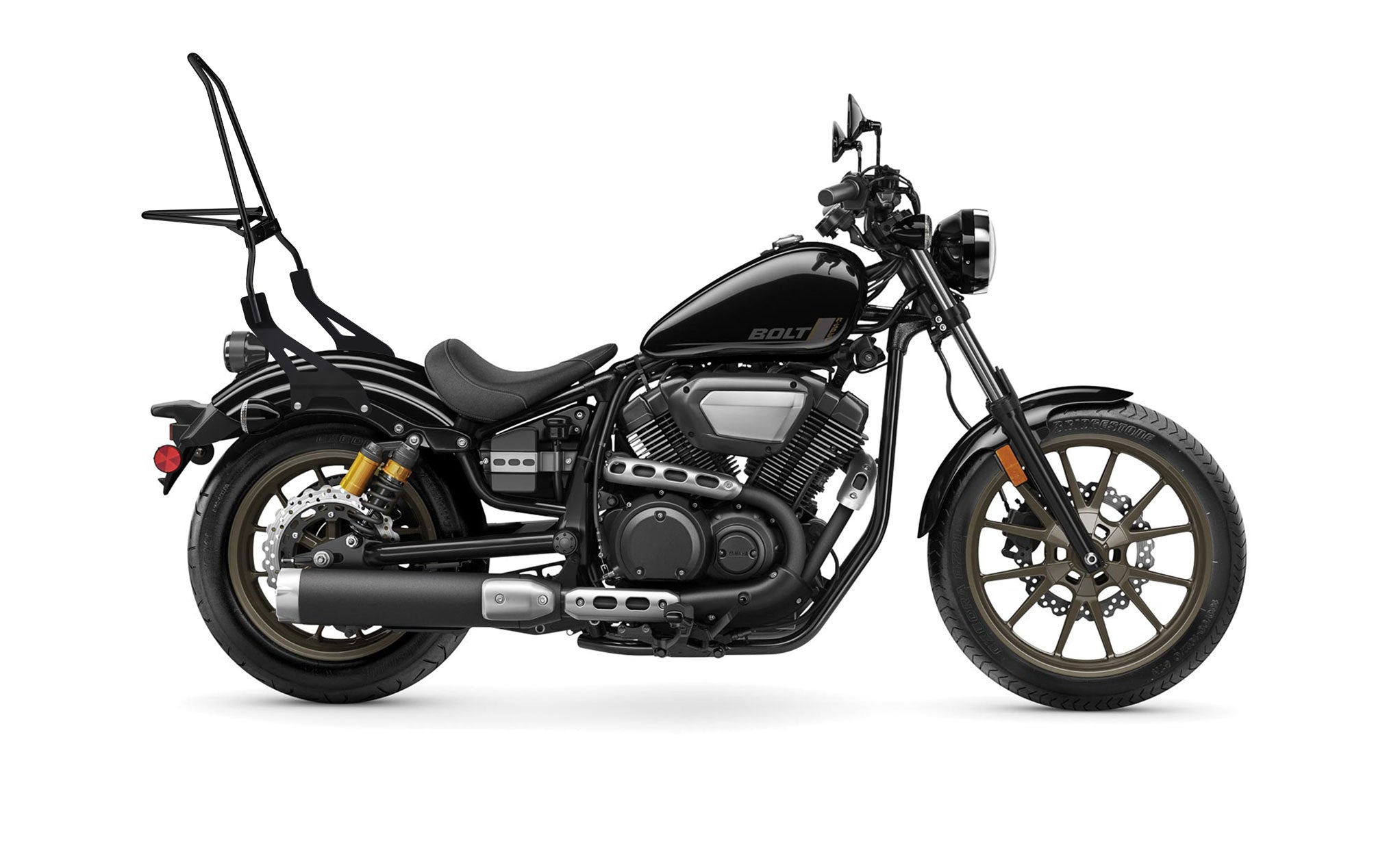 Iron Born Blade 25" Yamaha Bolt Sissy Bar with Foldable Luggage Rack Matte Black Luggage Rack on Bike View @expand