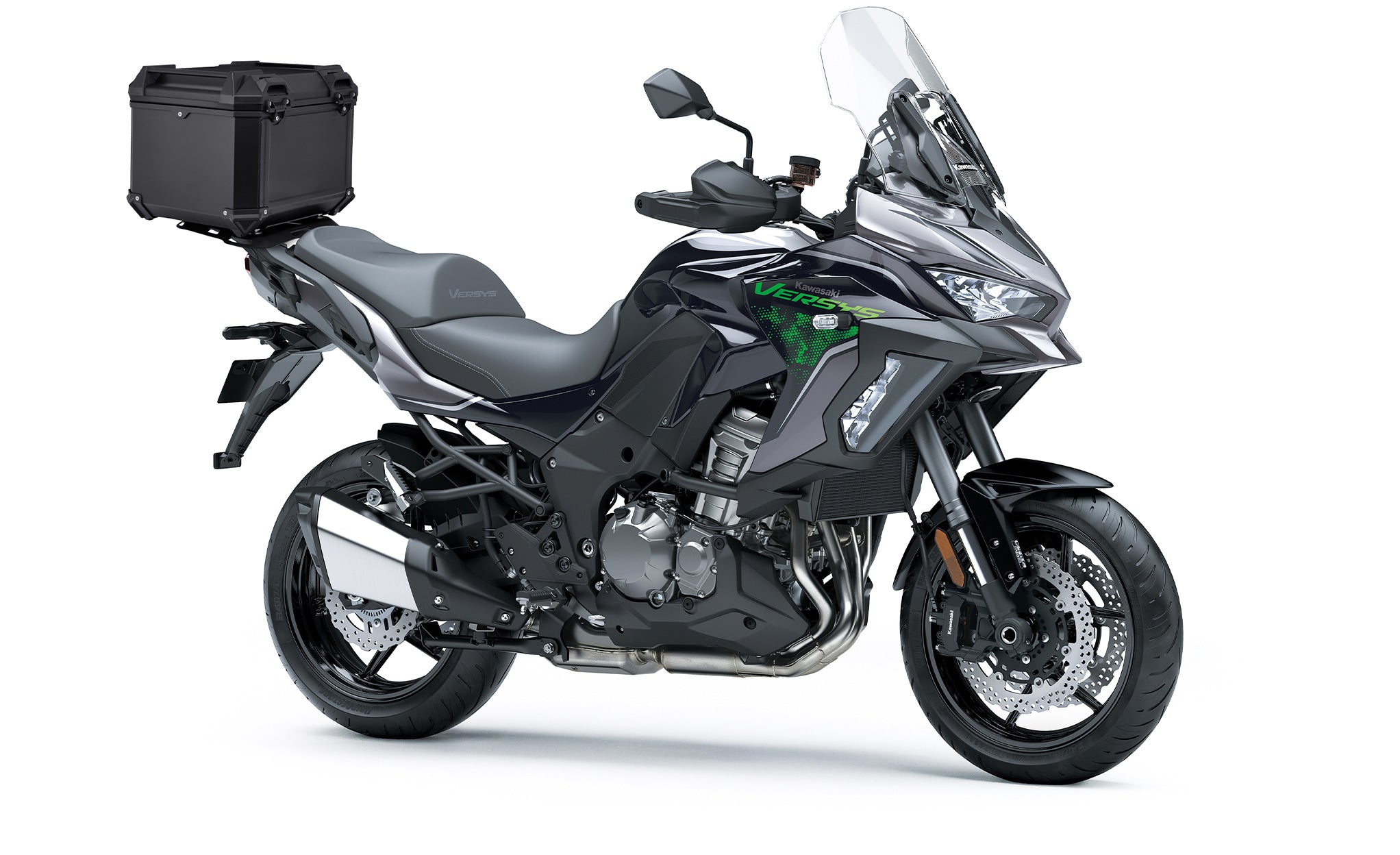 38L - Apex XL Kawasaki Versys 1100 Aluminum Top Case Black Top Case on Bike @expand