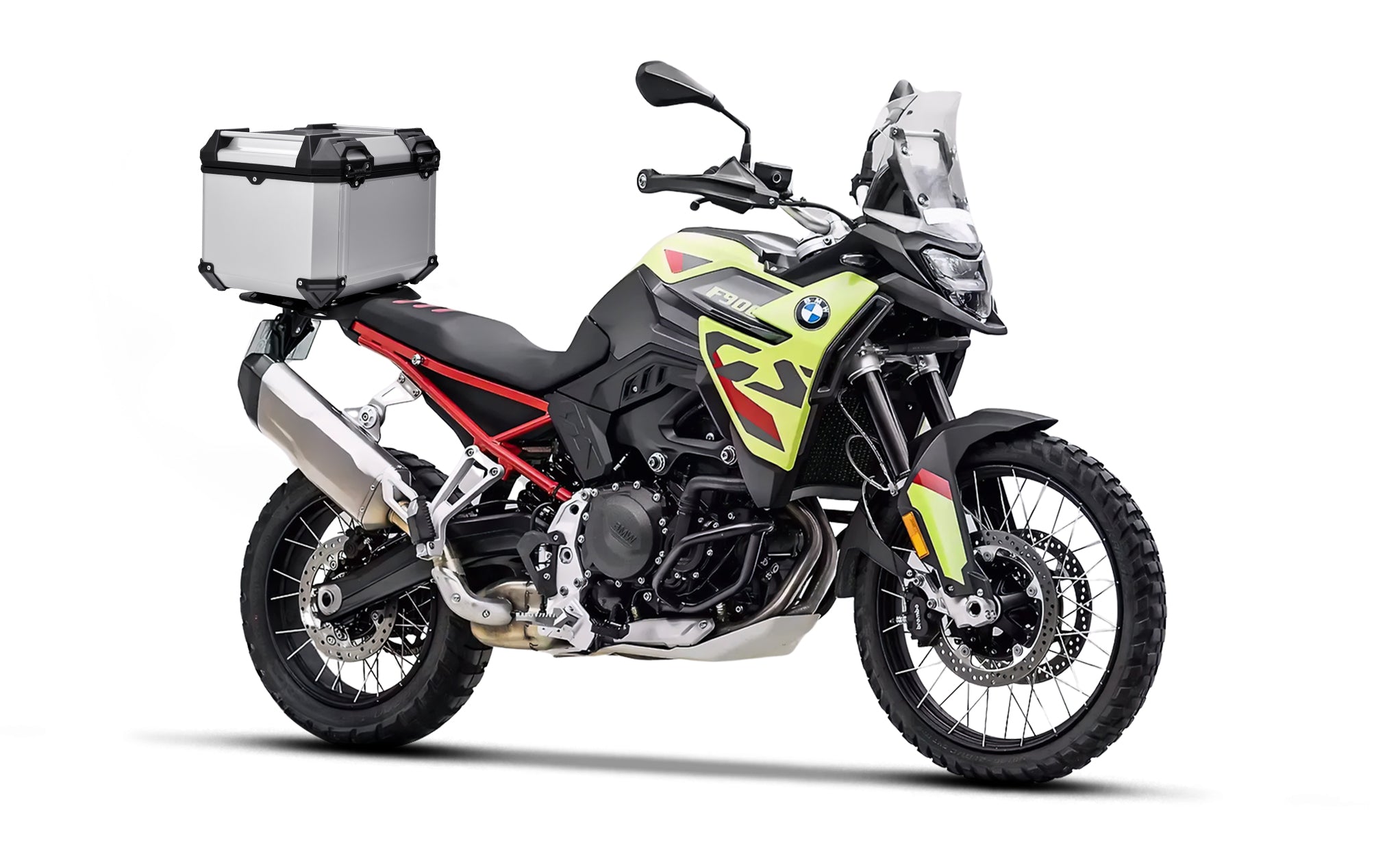 38L - Apex XL BMW F 900 GS Aluminum Top Case Silver Bag on Bike @expand