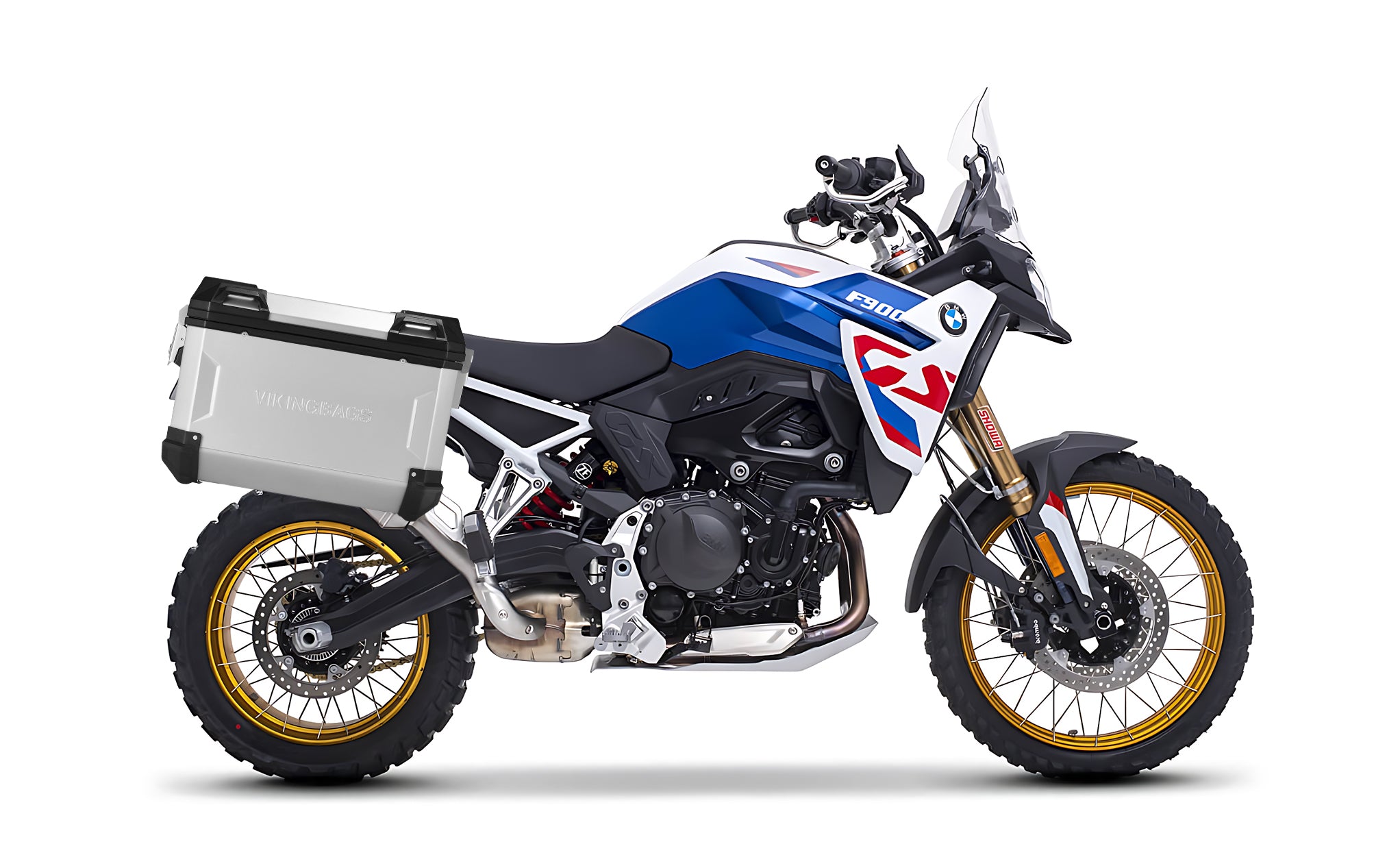 45L - Apex XL BMW F 900 GS Aluminum Side Cases Silver Bag on bike @expand