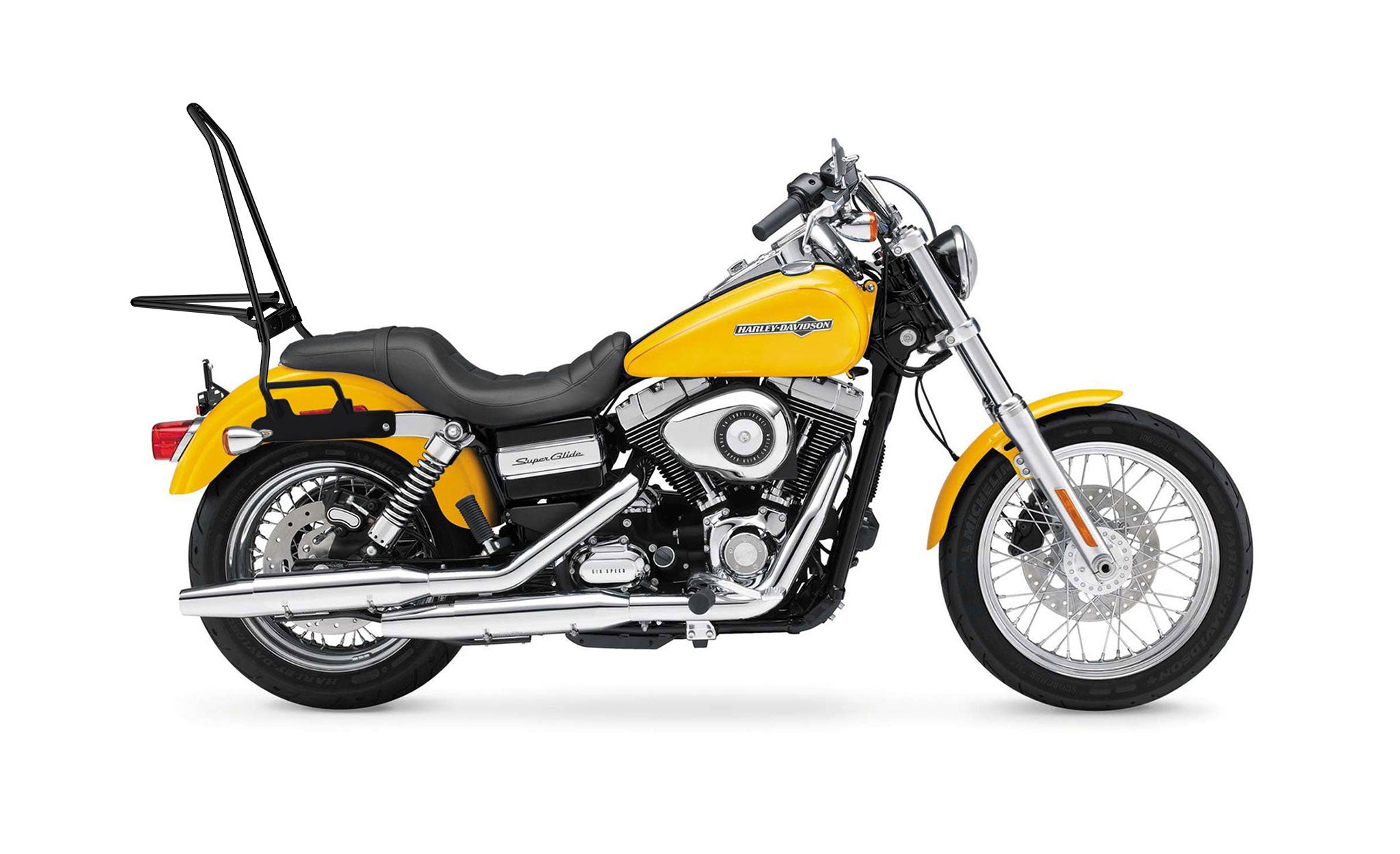 Iron Born Blade 25" Sissy Bar with Foldable Luggage Rack for Harley Dyna Super Glide FXD Matte Black Luggage Rack on Bike View @expand